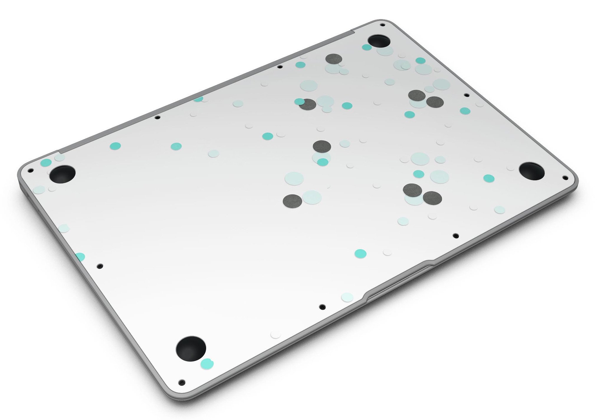 Abstract Scattered Black and Teal Dots MacBook Air Skin Kit showcasing vibrant colors and sleek design.