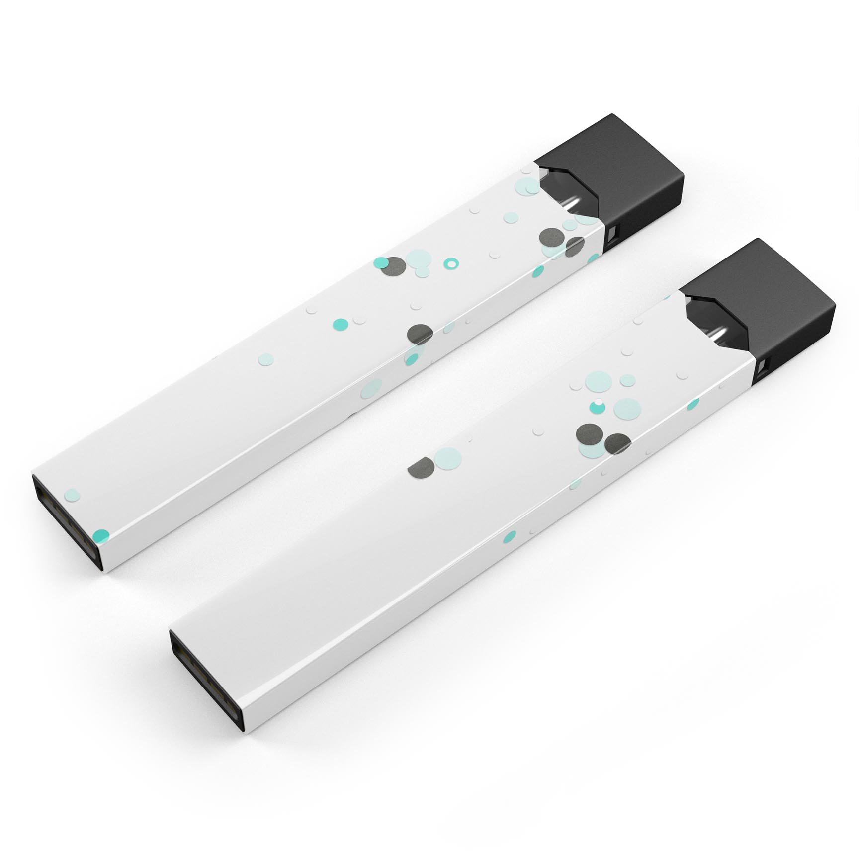 Abstract Scattered Black and Teal Dots decal skin for JUUL vaping device, showcasing vibrant colors and a sleek design.