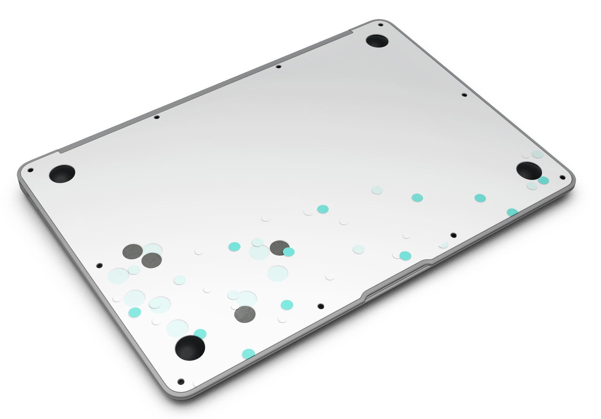 Abstract Scattered Teal Dots skin kit for MacBook Air, showcasing vibrant teal dots on a sleek surface.