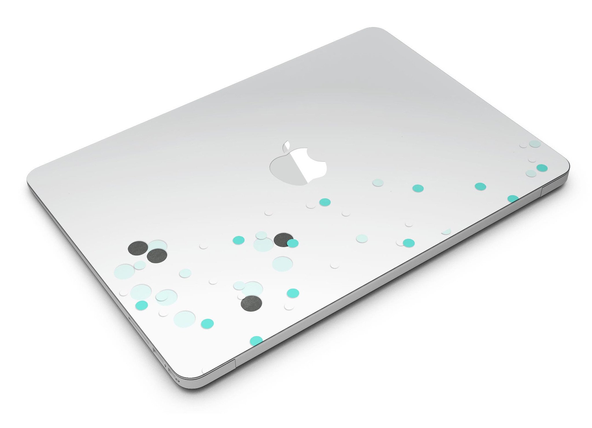 Abstract Scattered Teal Dots skin kit for MacBook Air, showcasing vibrant teal dots on a sleek surface.