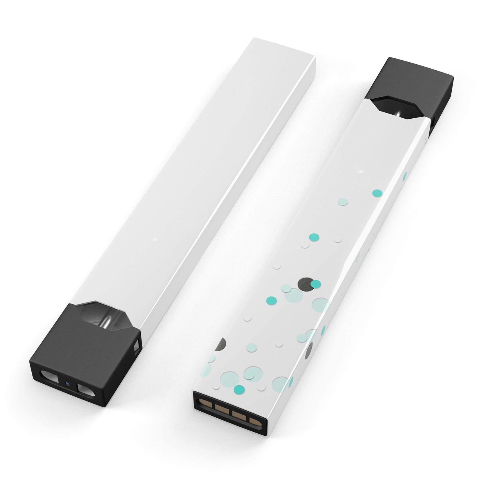 Abstract Scattered Teal Dots skin-wrap for JUUL device, showcasing vibrant teal dots on a sleek background.