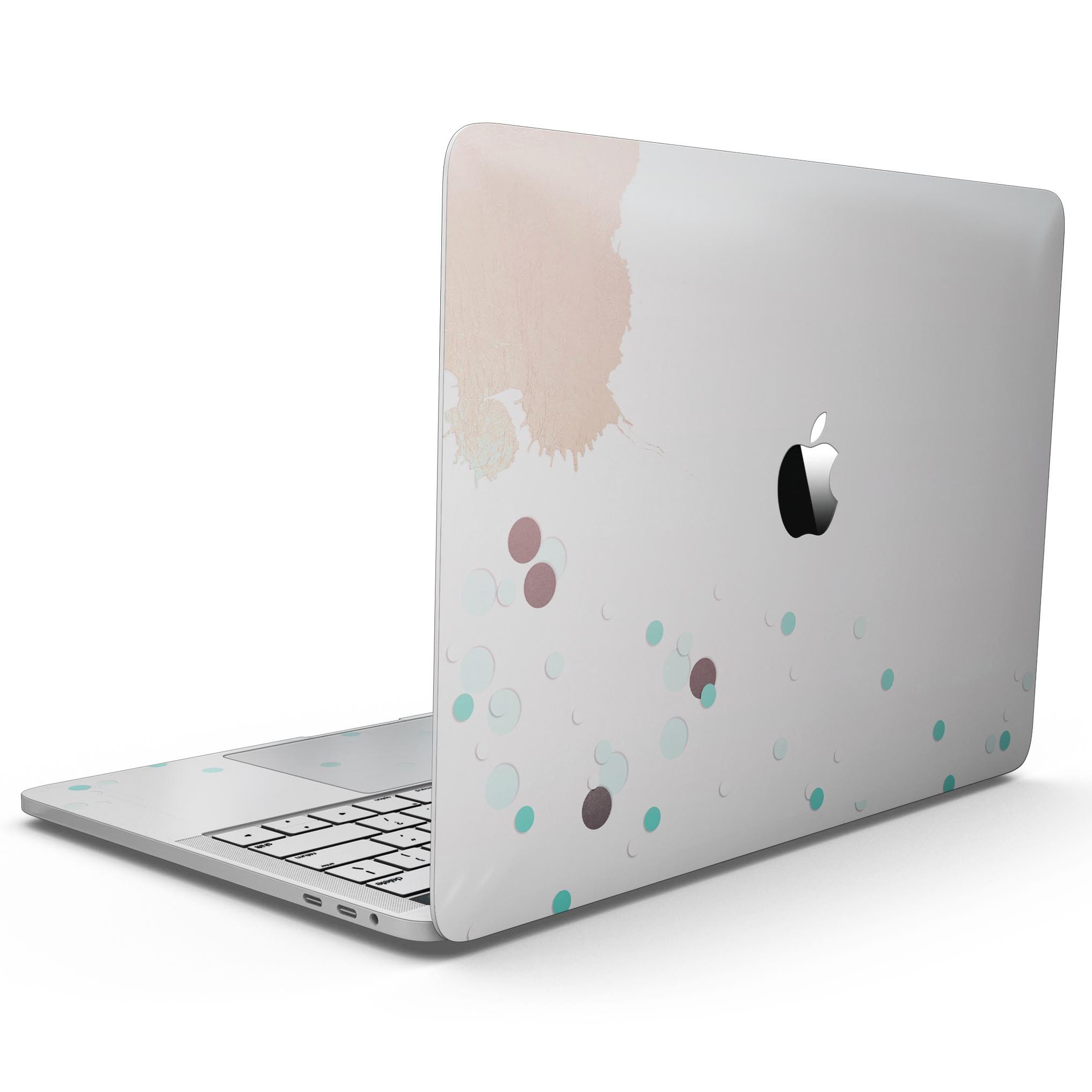 Stylish Abstract Scattered Teal Dots skin for MacBook Pro with Touch Bar, showcasing vibrant teal dots on a sleek surface.