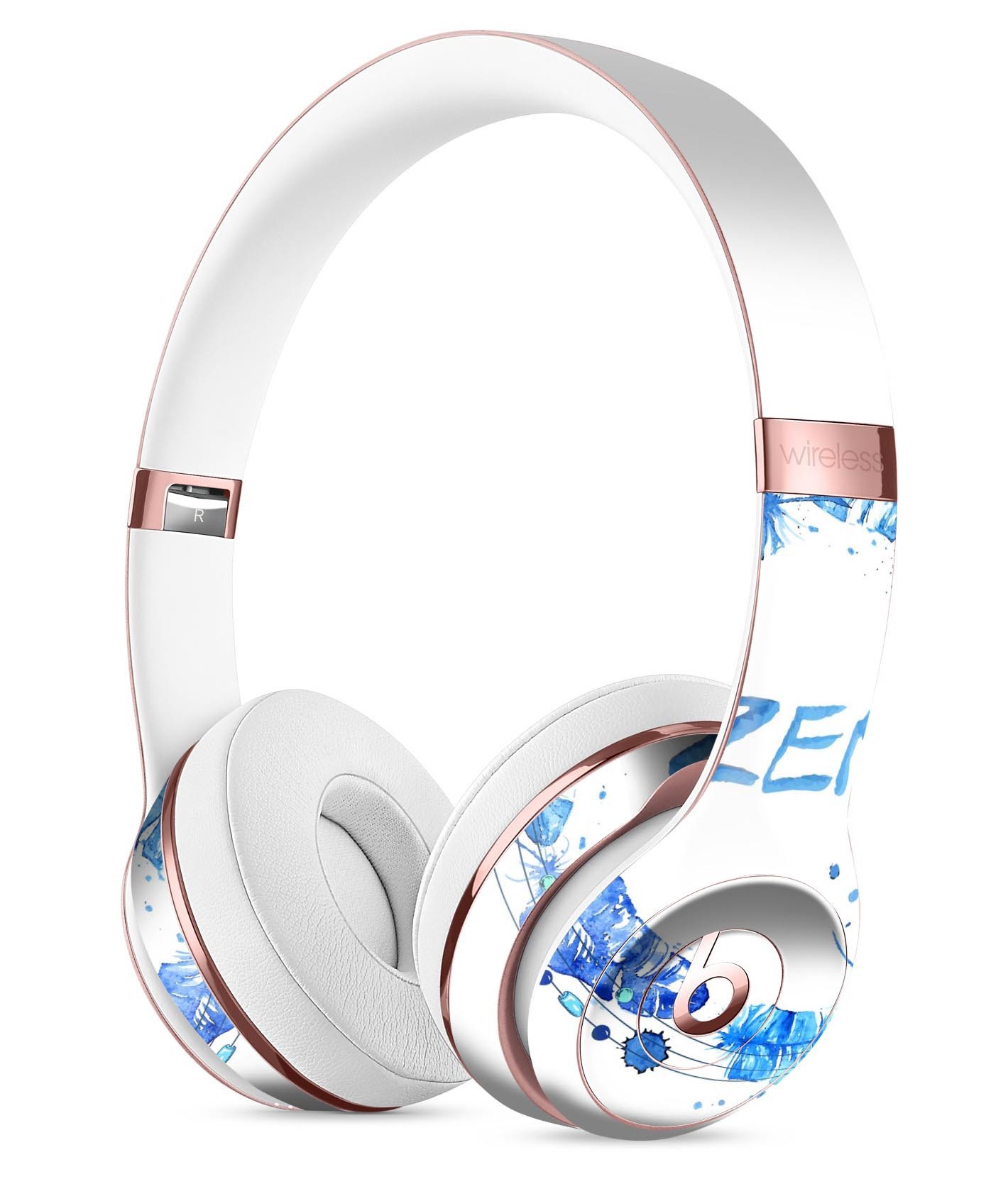 Abstract Watercolor Blue Feather Circle Skin Kit for Beats by Dre Solo 3 Wireless Headphones, showcasing vibrant colors and unique design.