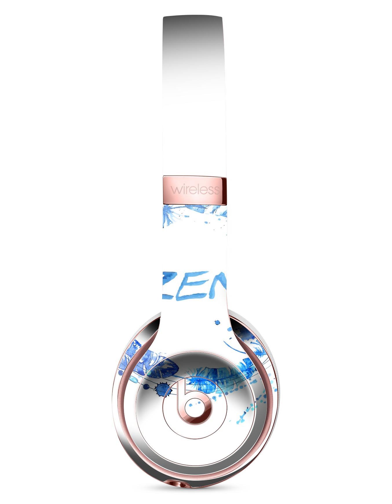 Abstract Watercolor Blue Feather Circle Skin Kit for Beats by Dre Solo 3 Wireless Headphones, showcasing vibrant colors and unique design.