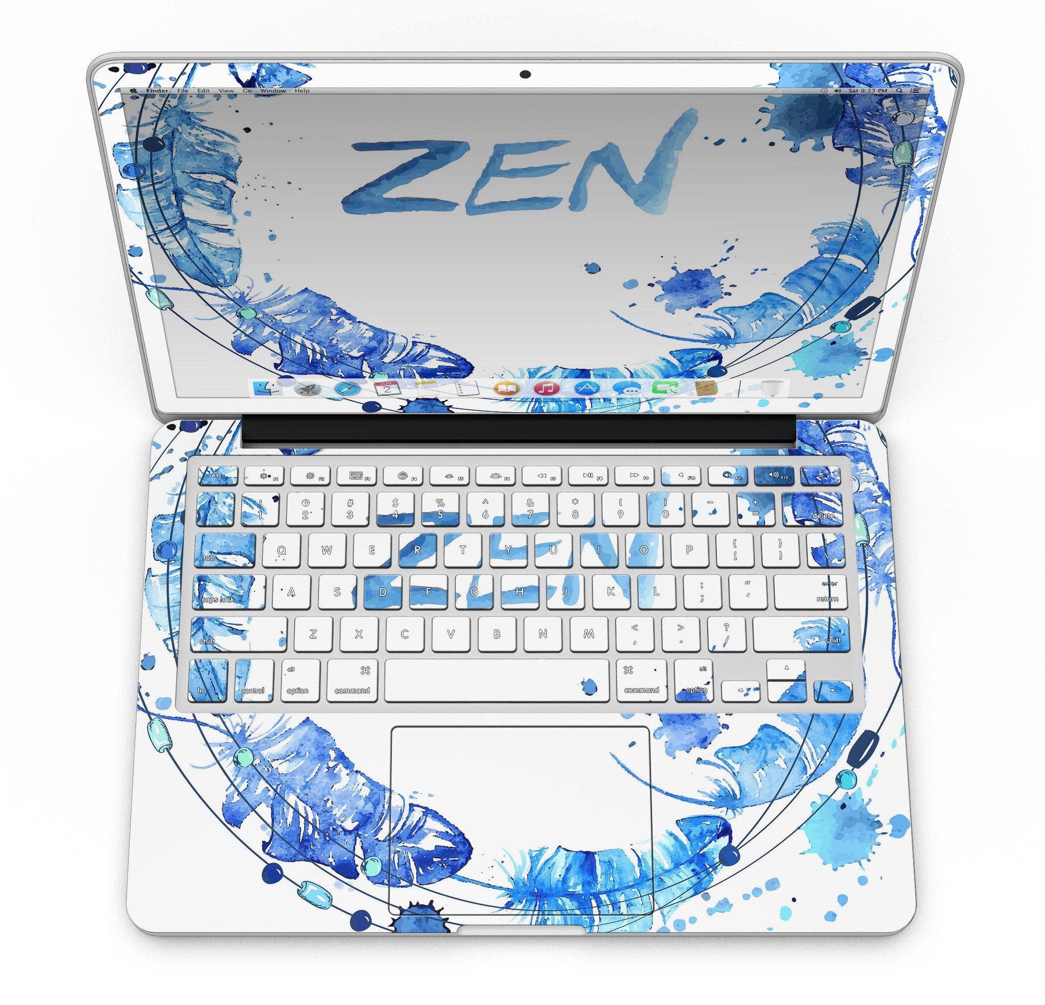 Abstract Watercolor Blue Feather Circle skin for MacBook Pro with Retina Display, showcasing vibrant colors and intricate feather design.