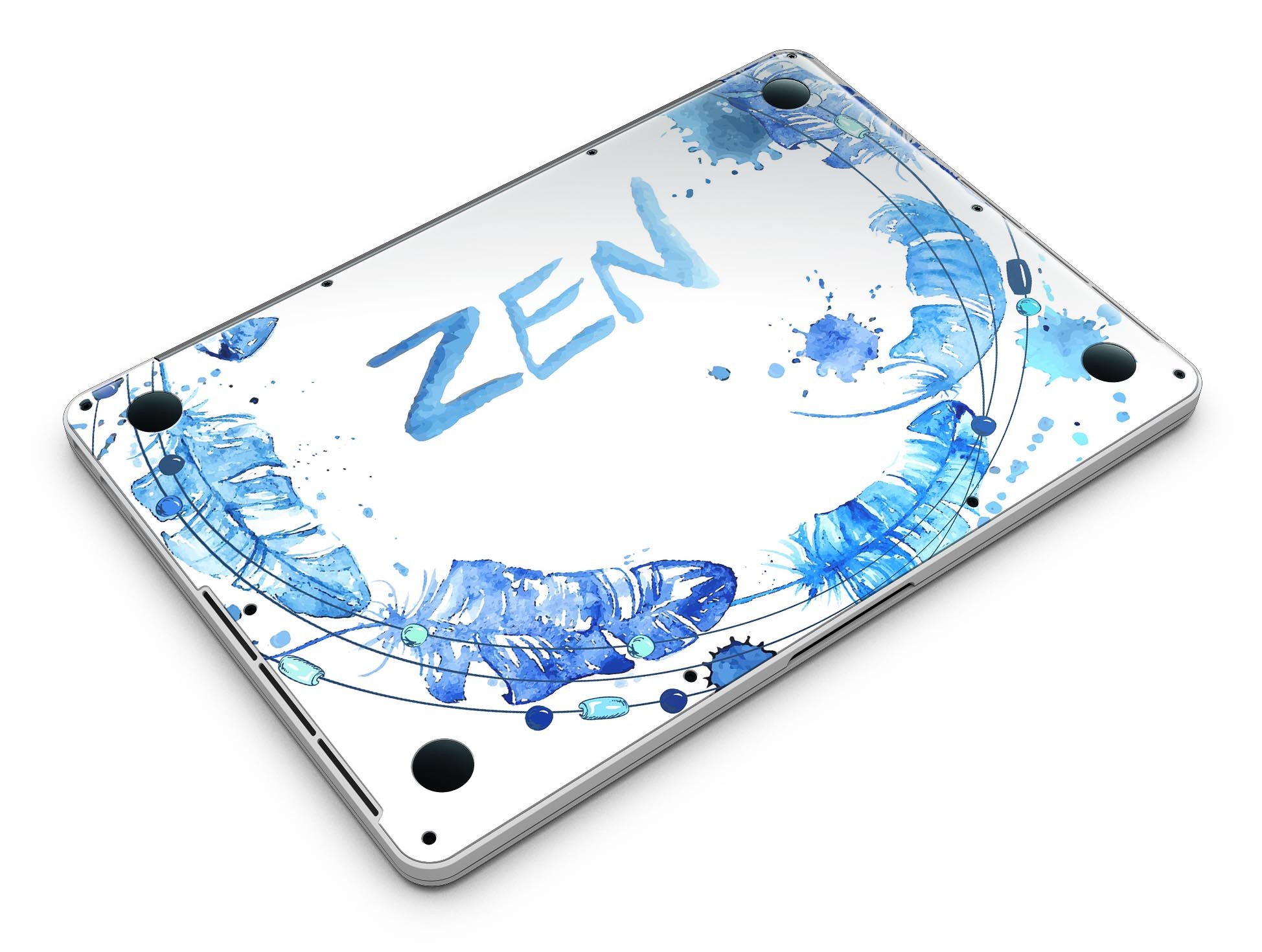 Abstract Watercolor Blue Feather Circle skin for MacBook Pro with Retina Display, showcasing vibrant colors and intricate feather design.