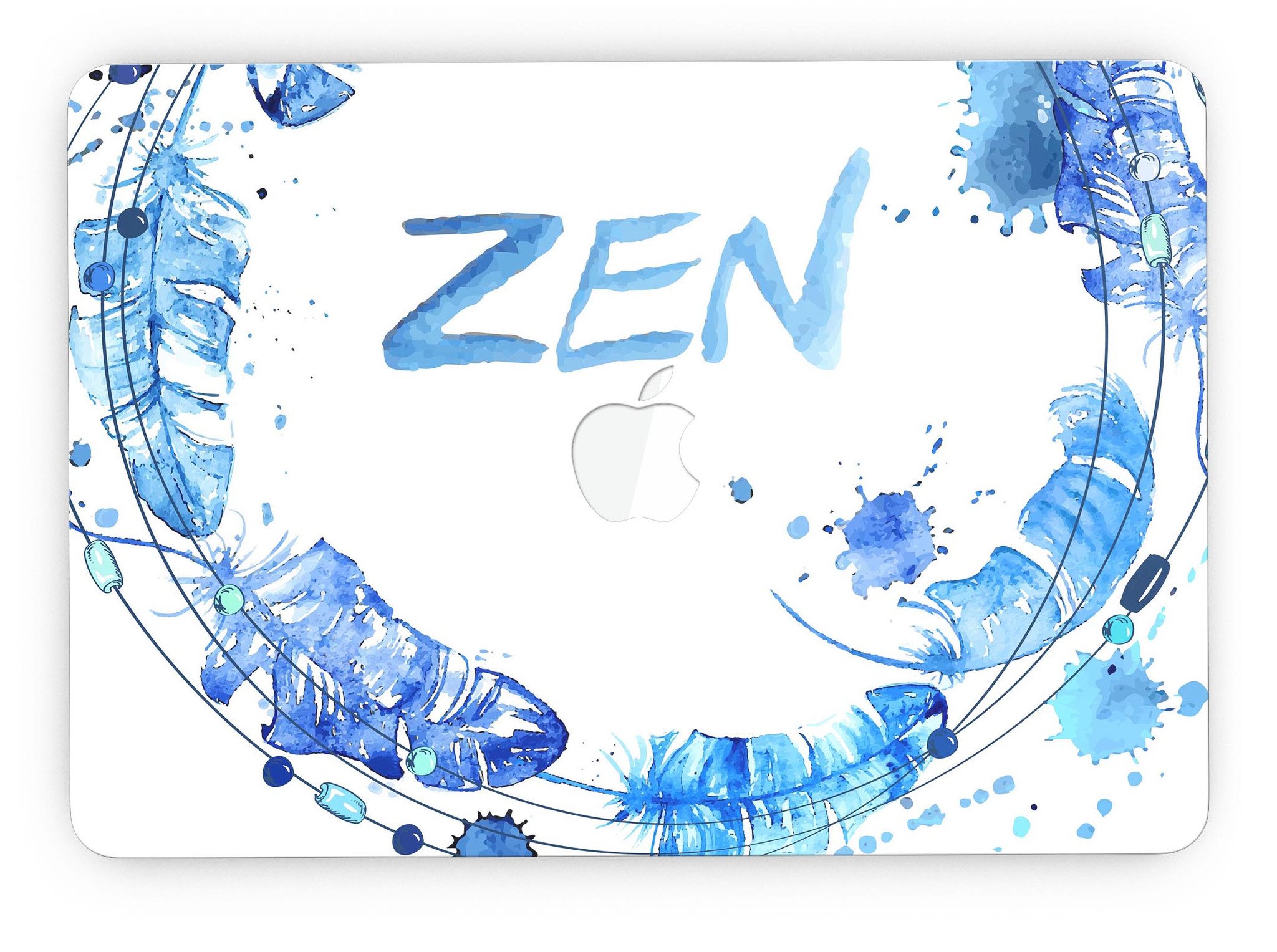 Abstract Watercolor Blue Feather Circle skin for MacBook Pro with Retina Display, showcasing vibrant colors and intricate feather design.