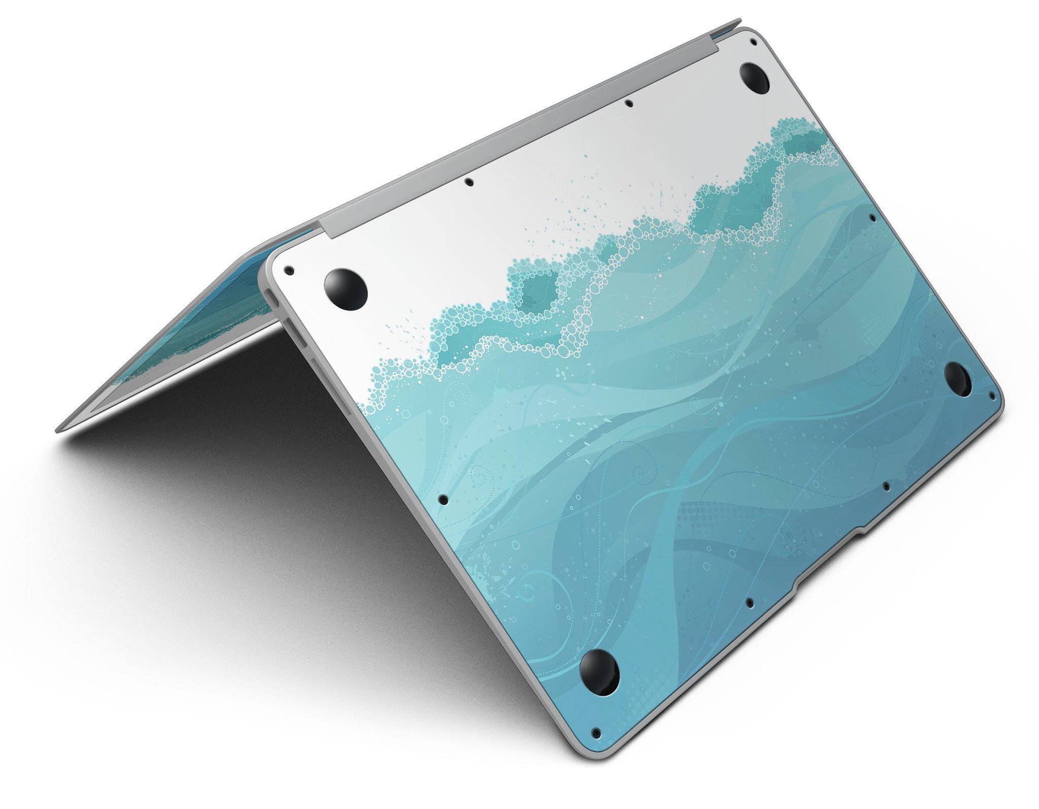 Abstract WaterWaves MacBook Air Skin Kit showcasing vibrant wave patterns on a sleek device.