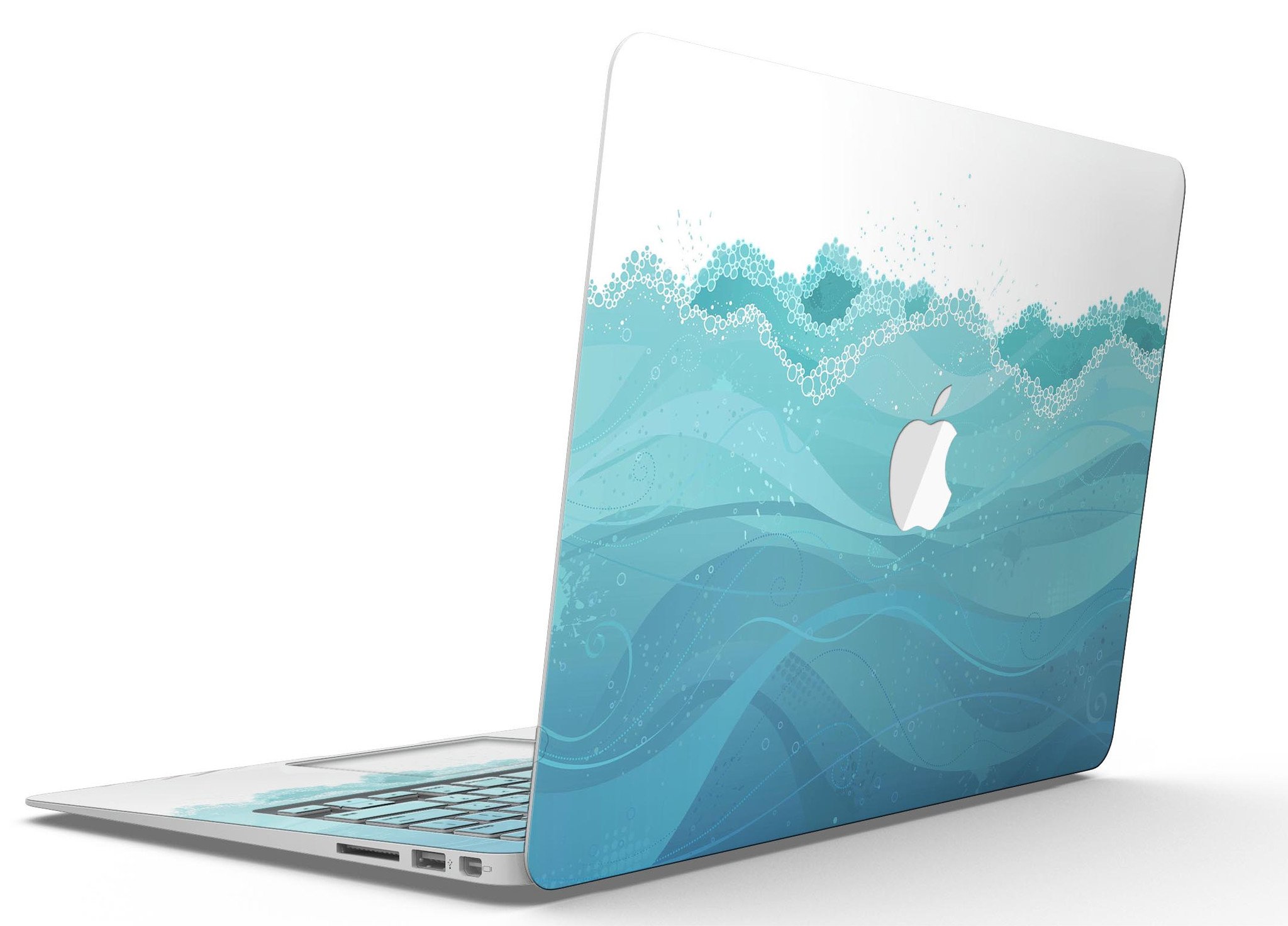 Abstract WaterWaves MacBook Air Skin Kit showcasing vibrant wave patterns on a sleek device.