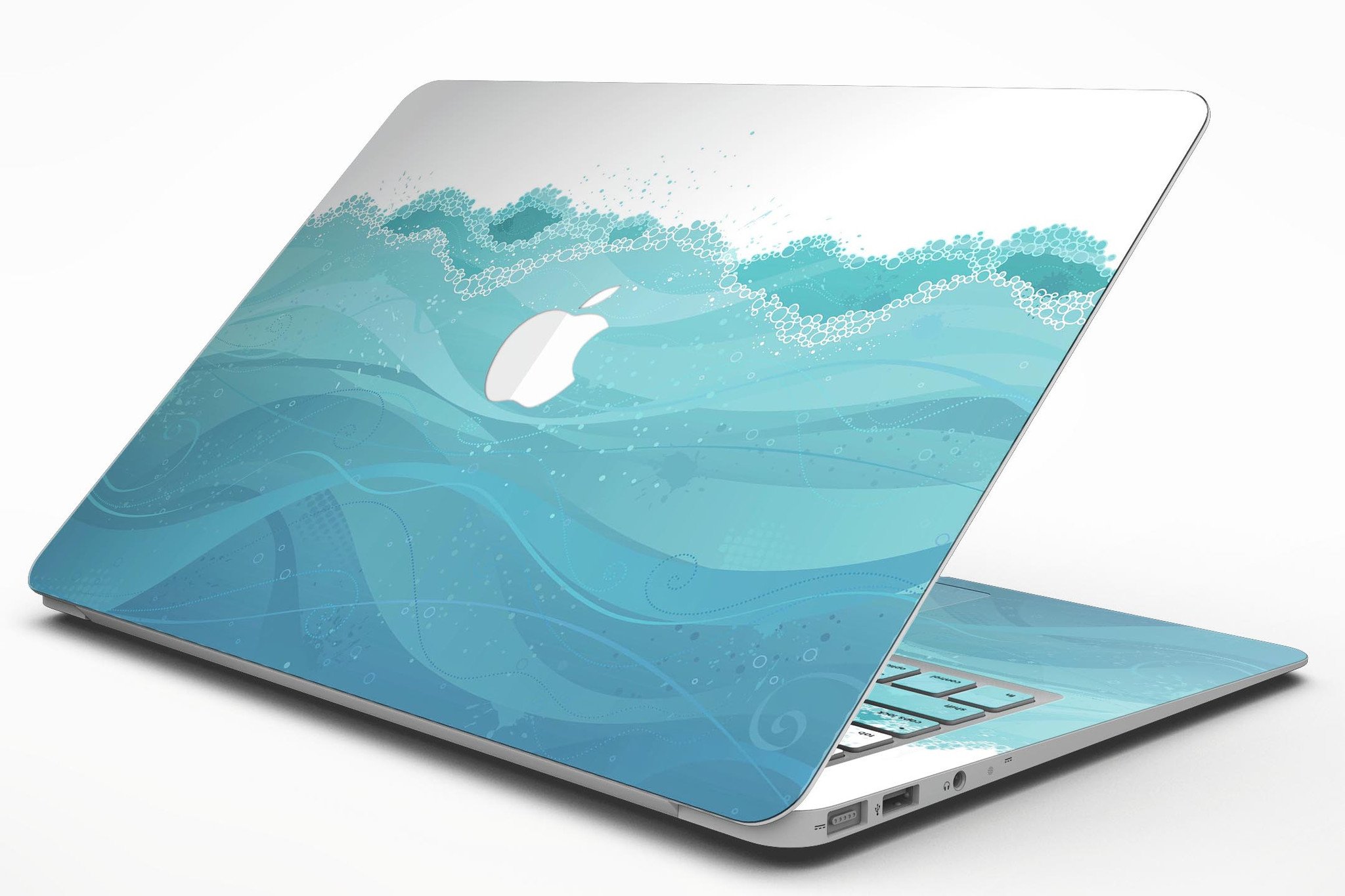 Abstract WaterWaves MacBook Air Skin Kit showcasing vibrant wave patterns on a sleek device.