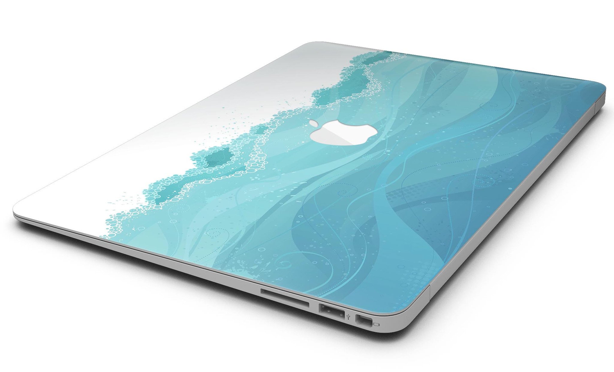 Abstract WaterWaves MacBook Air Skin Kit showcasing vibrant wave patterns on a sleek device.