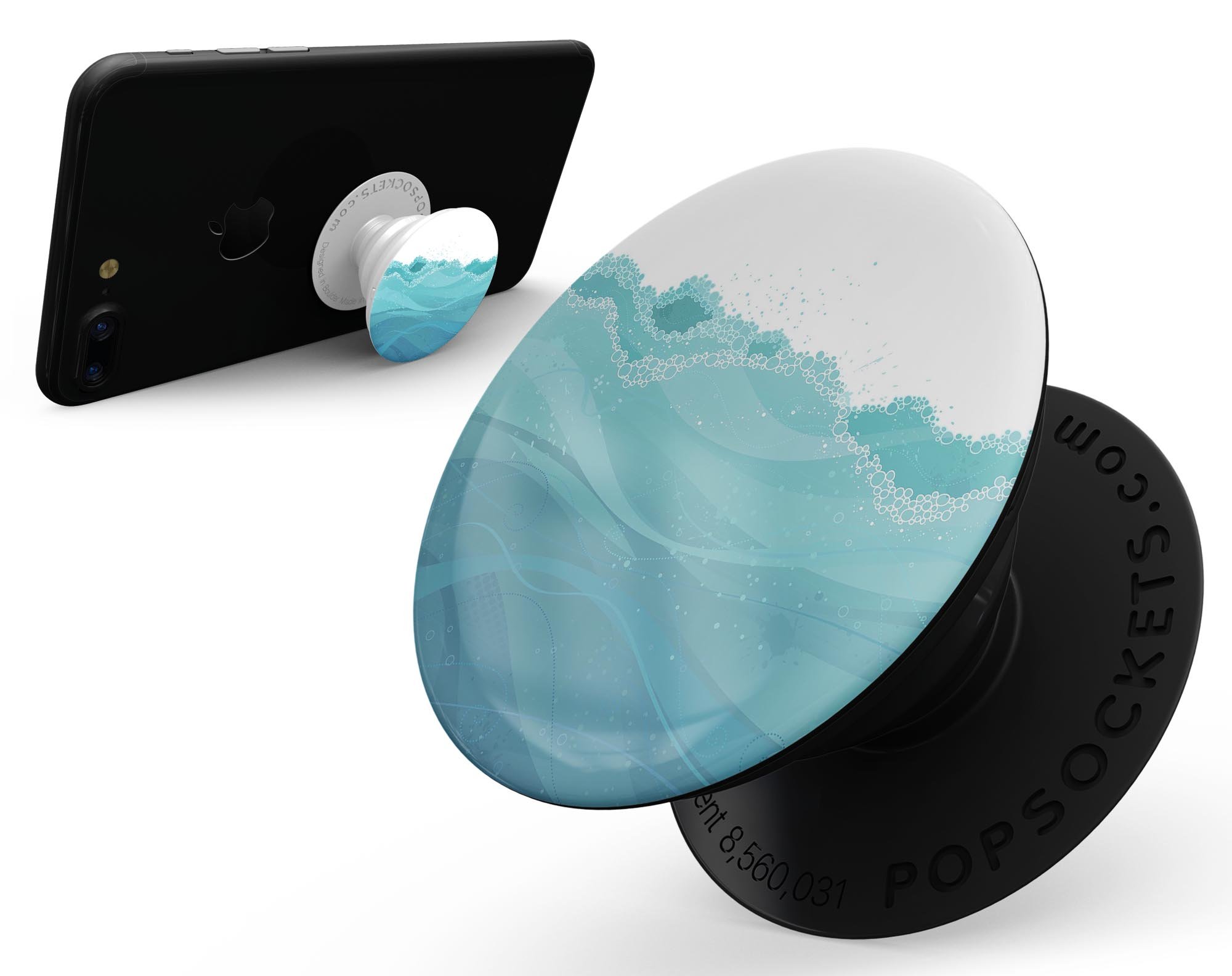 Abstract WaterWaves Skin Kit for PopSockets featuring vibrant wave patterns on premium vinyl.