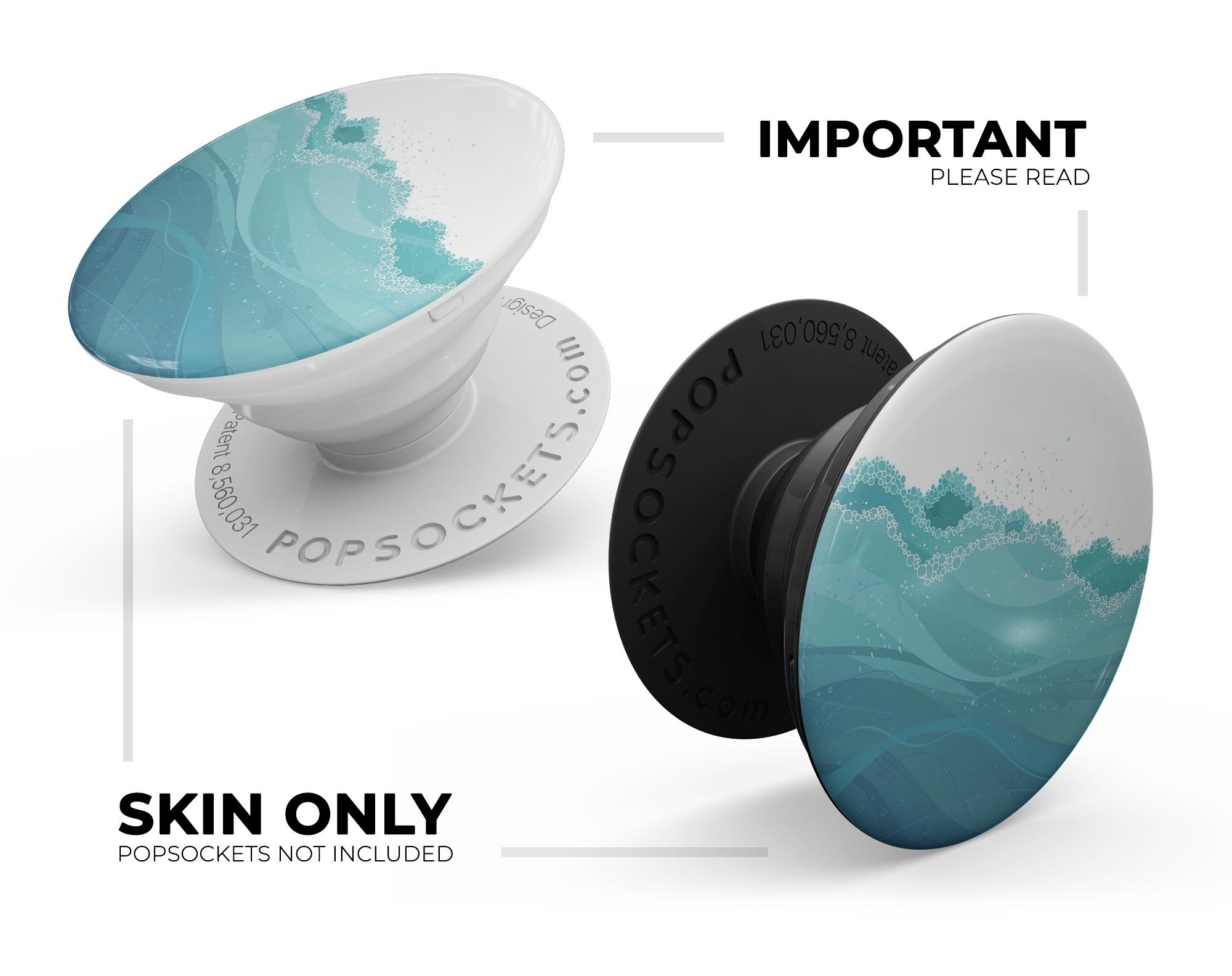 Abstract WaterWaves Skin Kit for PopSockets featuring vibrant wave patterns on premium vinyl.