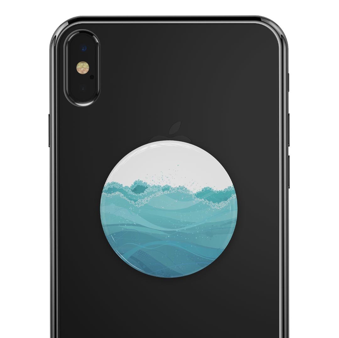 Abstract WaterWaves Skin Kit for PopSockets featuring vibrant wave patterns on premium vinyl.