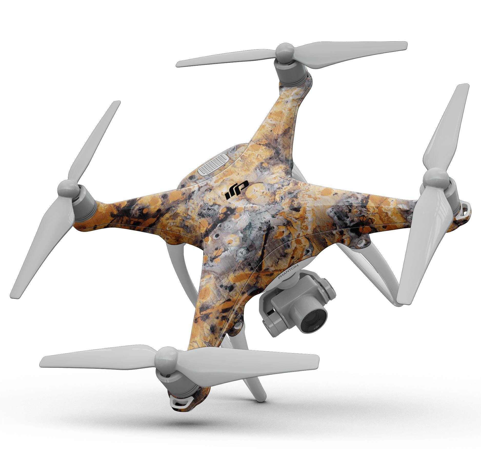 Abstract Wet Gold Paint Full-Body Skin Kit for DJI Phantom 4, showcasing a sleek design and vibrant finish.