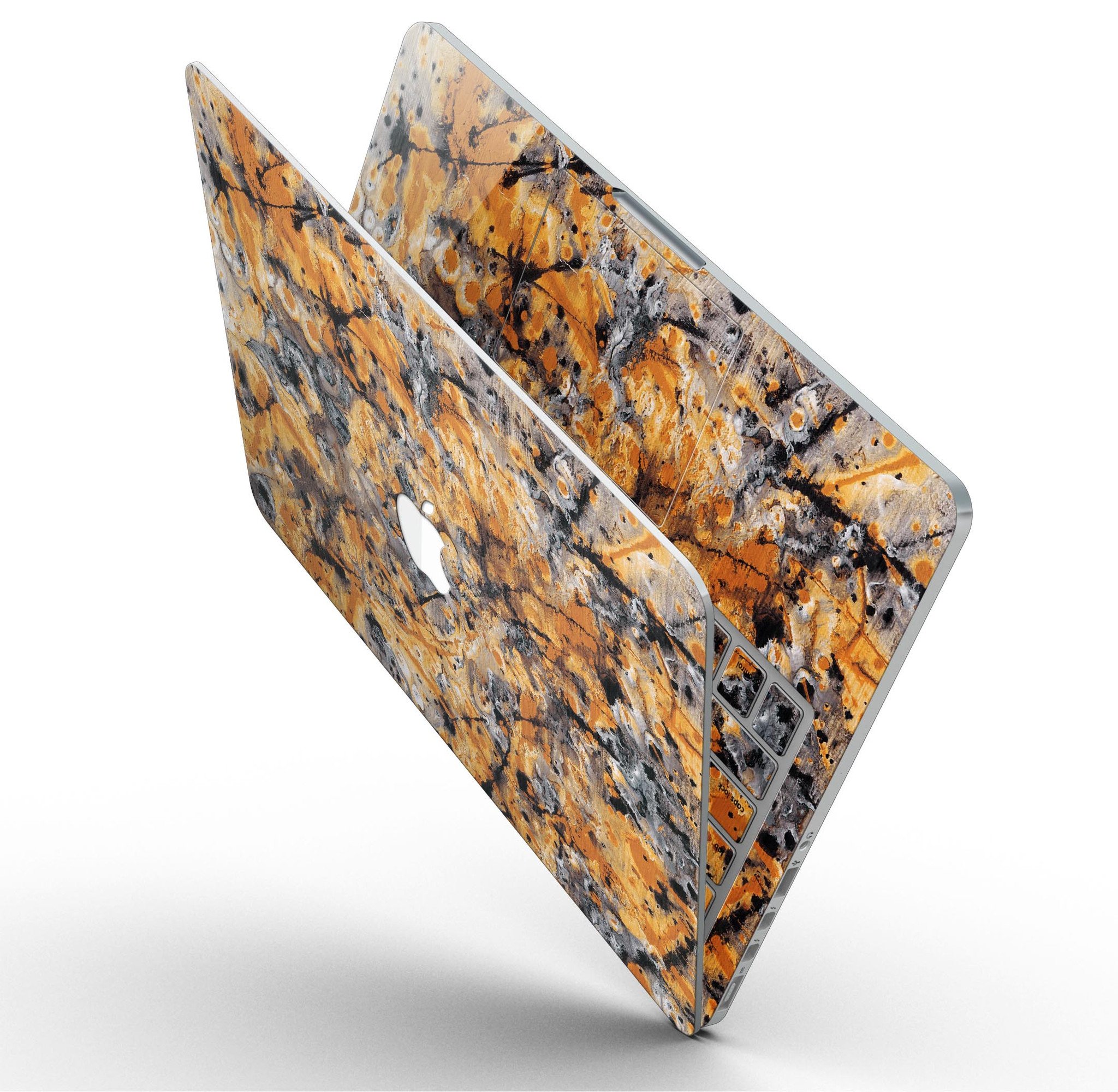 Abstract Wet Gold Paint skin for MacBook Pro with Retina Display, showcasing a stylish design that protects the device.