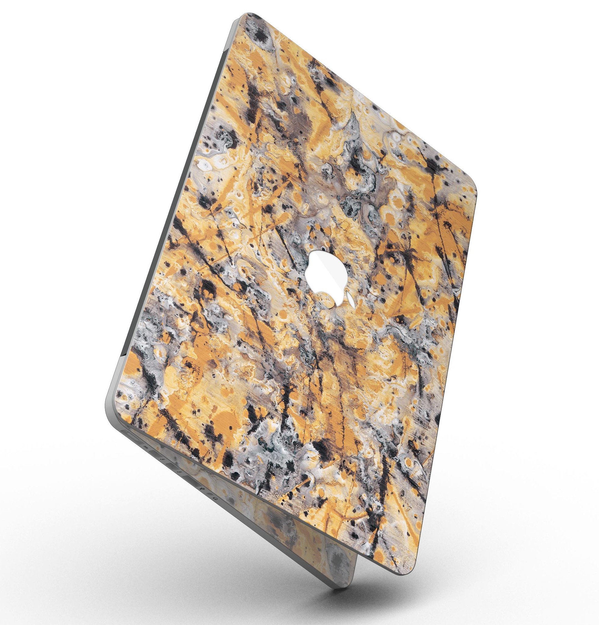 Abstract Wet Gold Paint skin for MacBook Pro with Retina Display, showcasing a stylish design that protects the device.