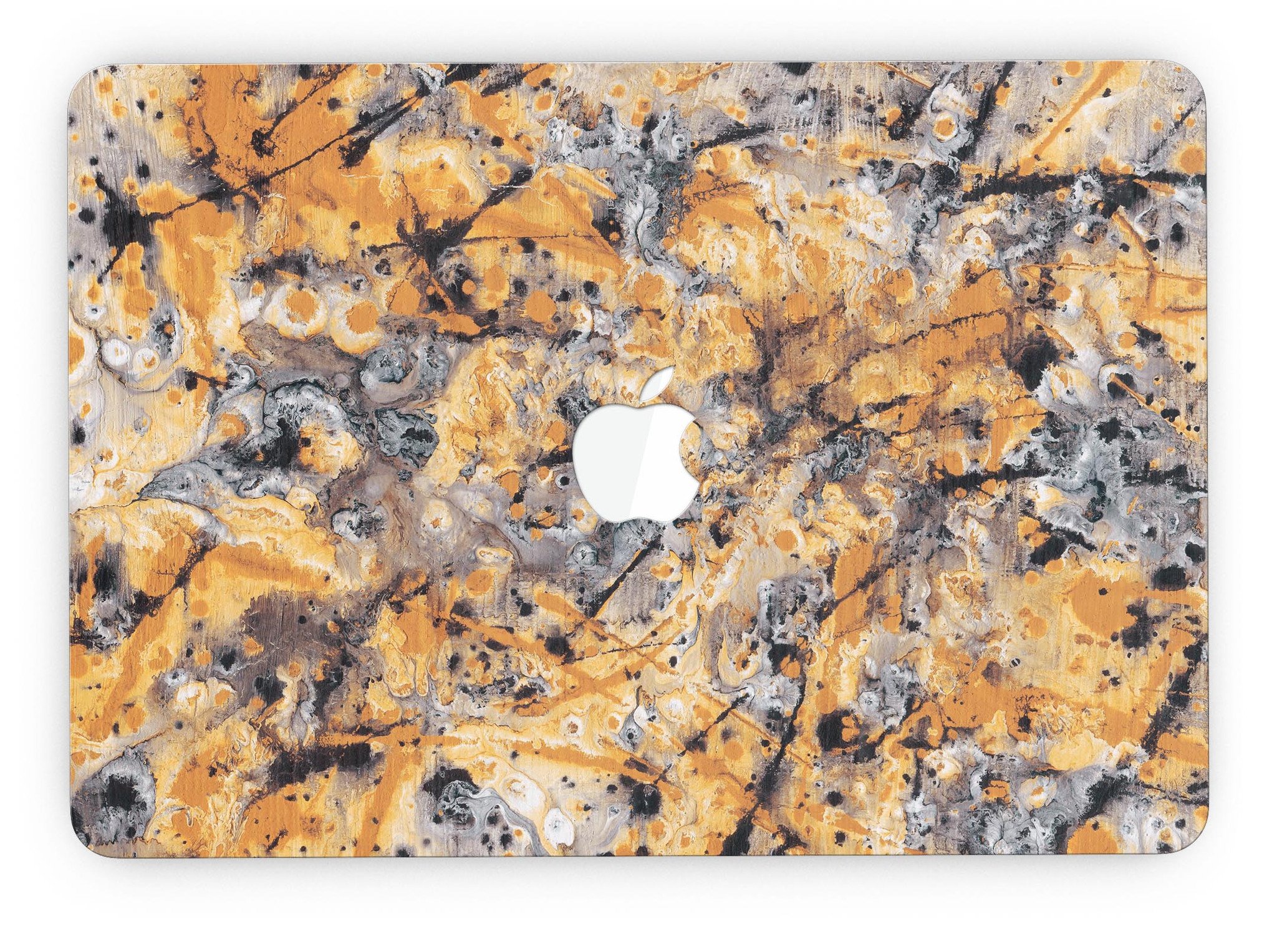 Abstract Wet Gold Paint skin for MacBook Pro with Retina Display, showcasing a stylish design that protects the device.