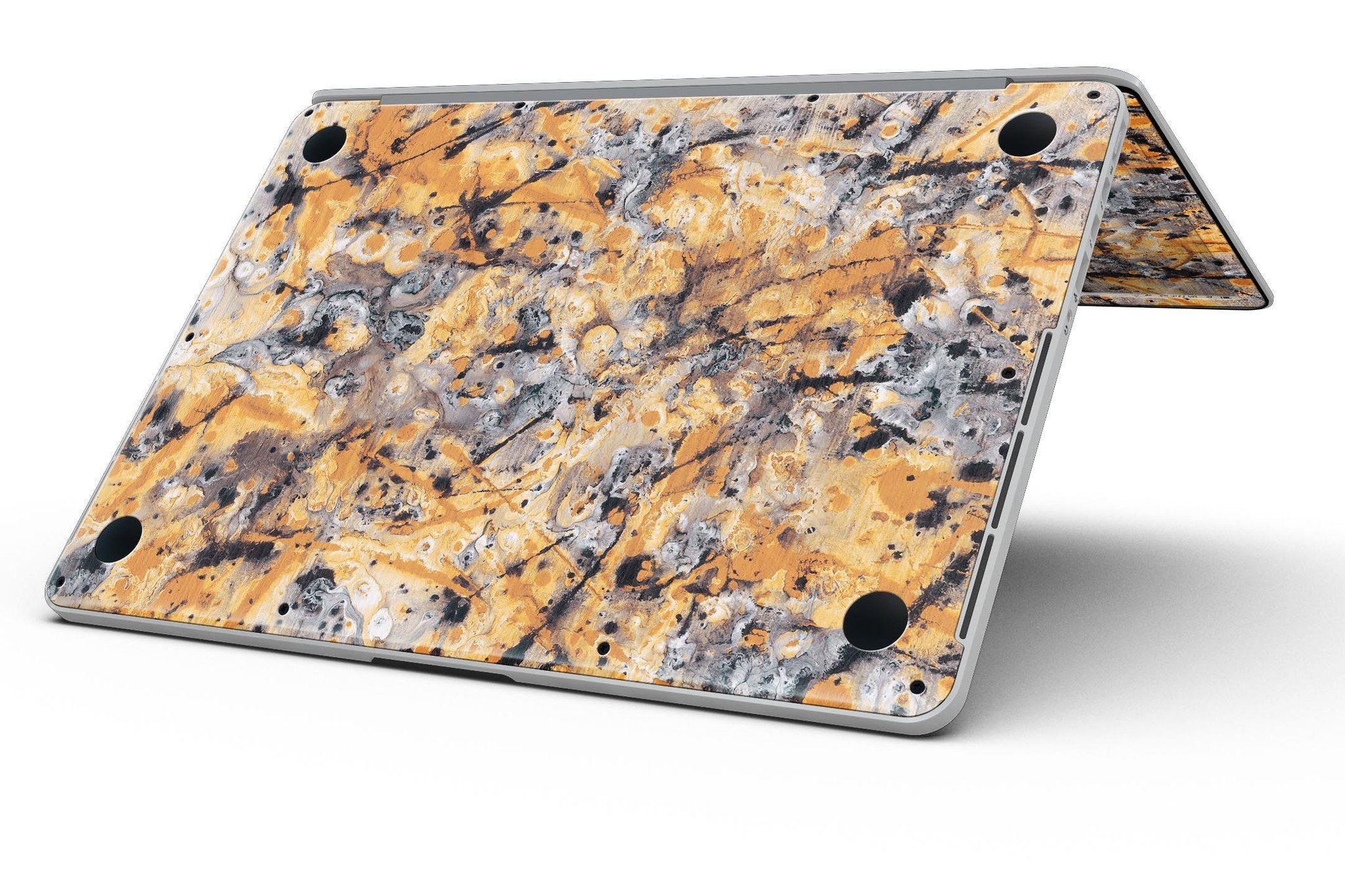 Abstract Wet Gold Paint skin for MacBook Pro with Retina Display, showcasing a stylish design that protects the device.