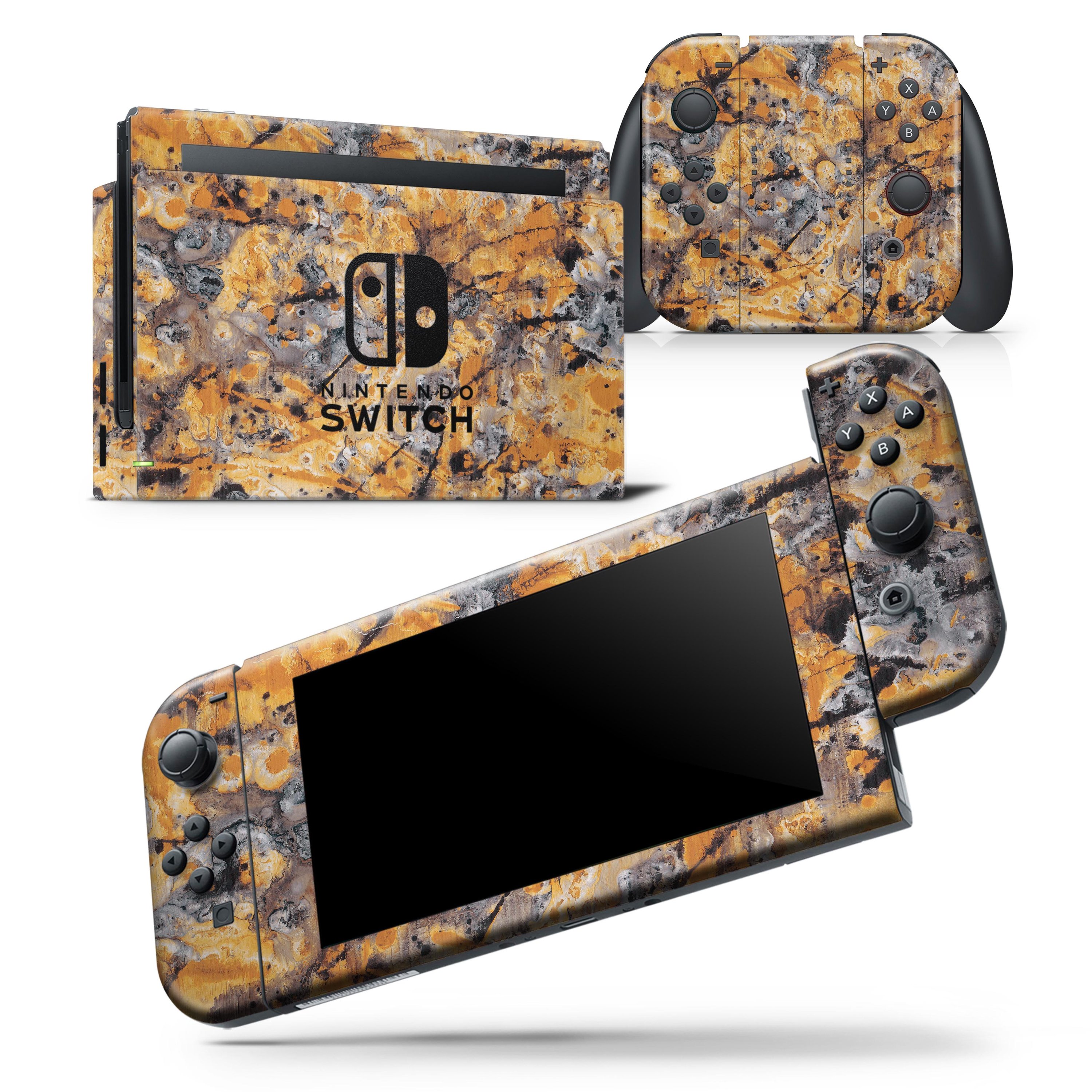 Abstract Wet Gold Paint Skin Wrap Decal for Nintendo Switch Lite, showcasing a stylish design that fits snugly on the console and controllers.