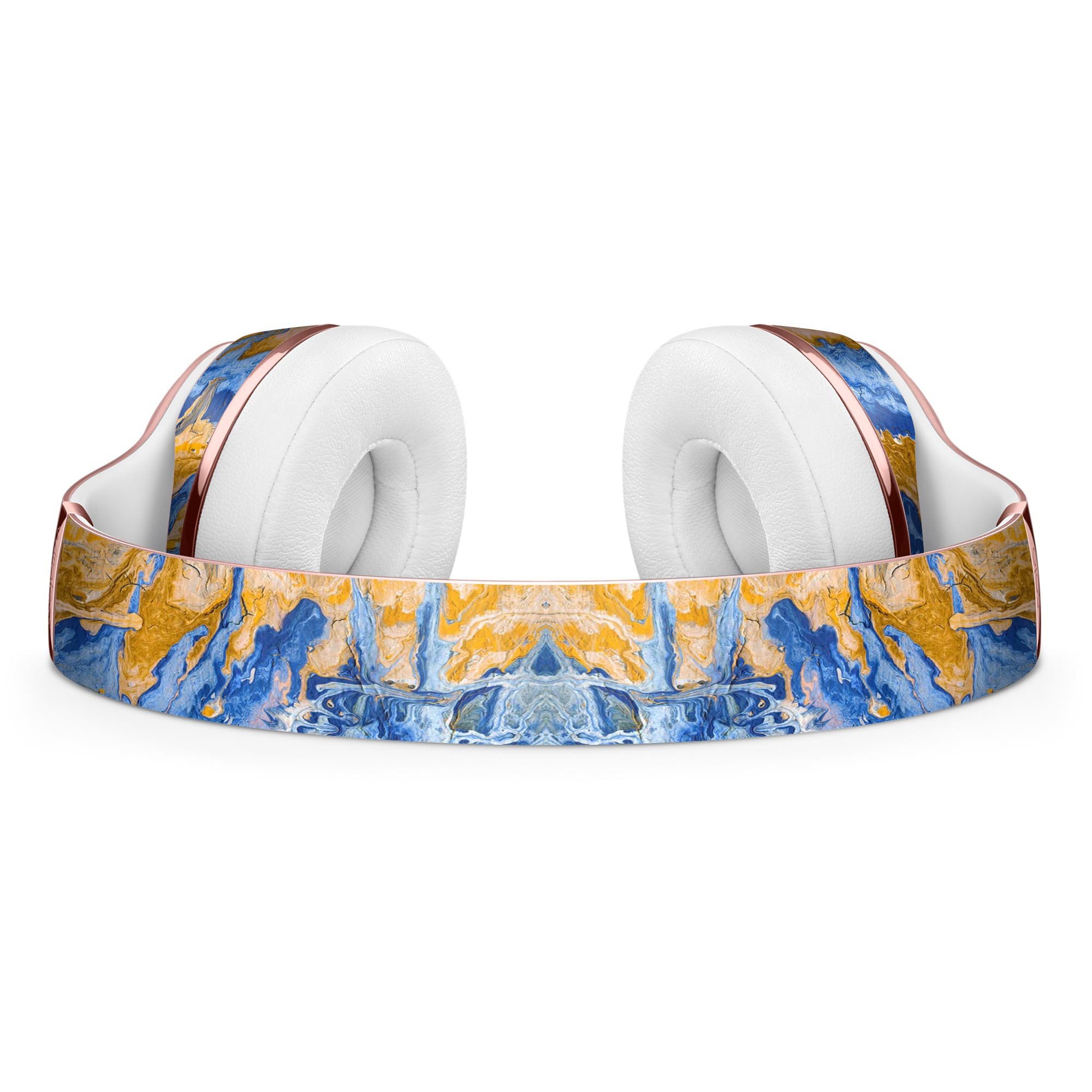 Abstract Wet Paint Blue and Gold Skin Kit for Beats by Dre Solo 3 Wireless Headphones, showcasing a vibrant design and precise fit.