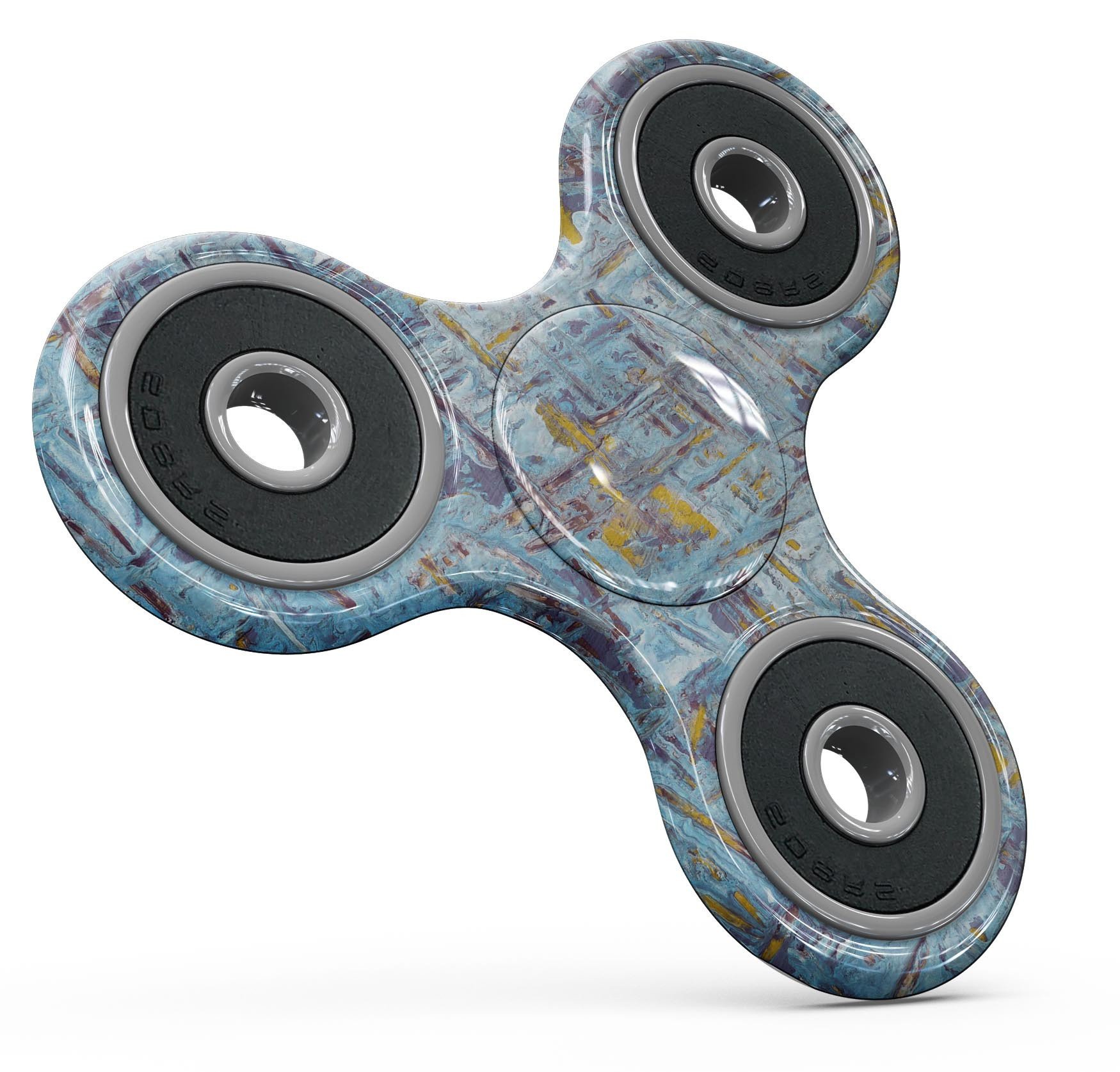 Abstract Wet Paint Blue Crossed Full-Body Skin-Kit for fidget spinner, showcasing vibrant colors and unique design.