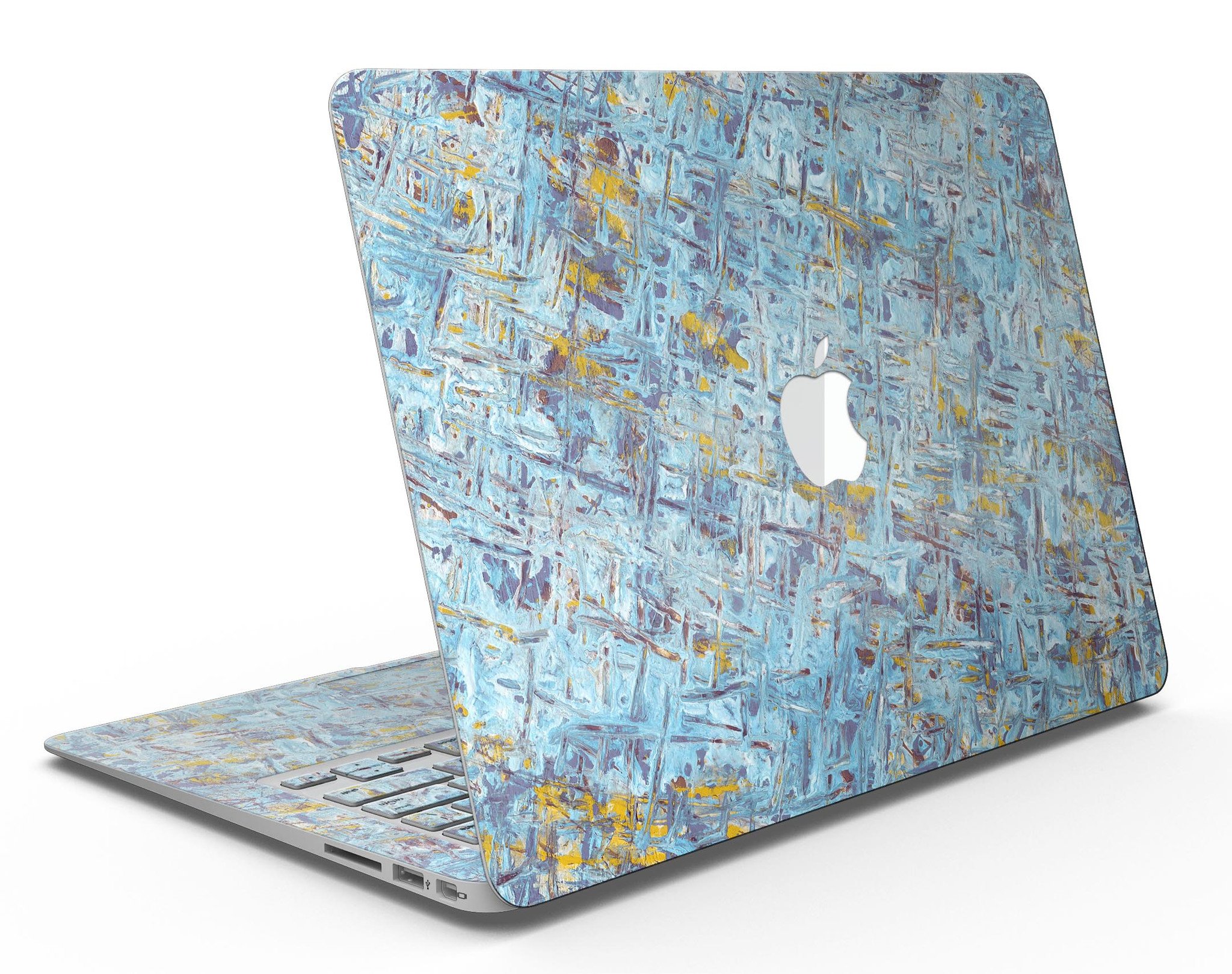 Abstract Wet Paint Blue Crossed skin kit for MacBook Air, showcasing a vibrant blue design with crossed patterns, perfect for personalizing your device.