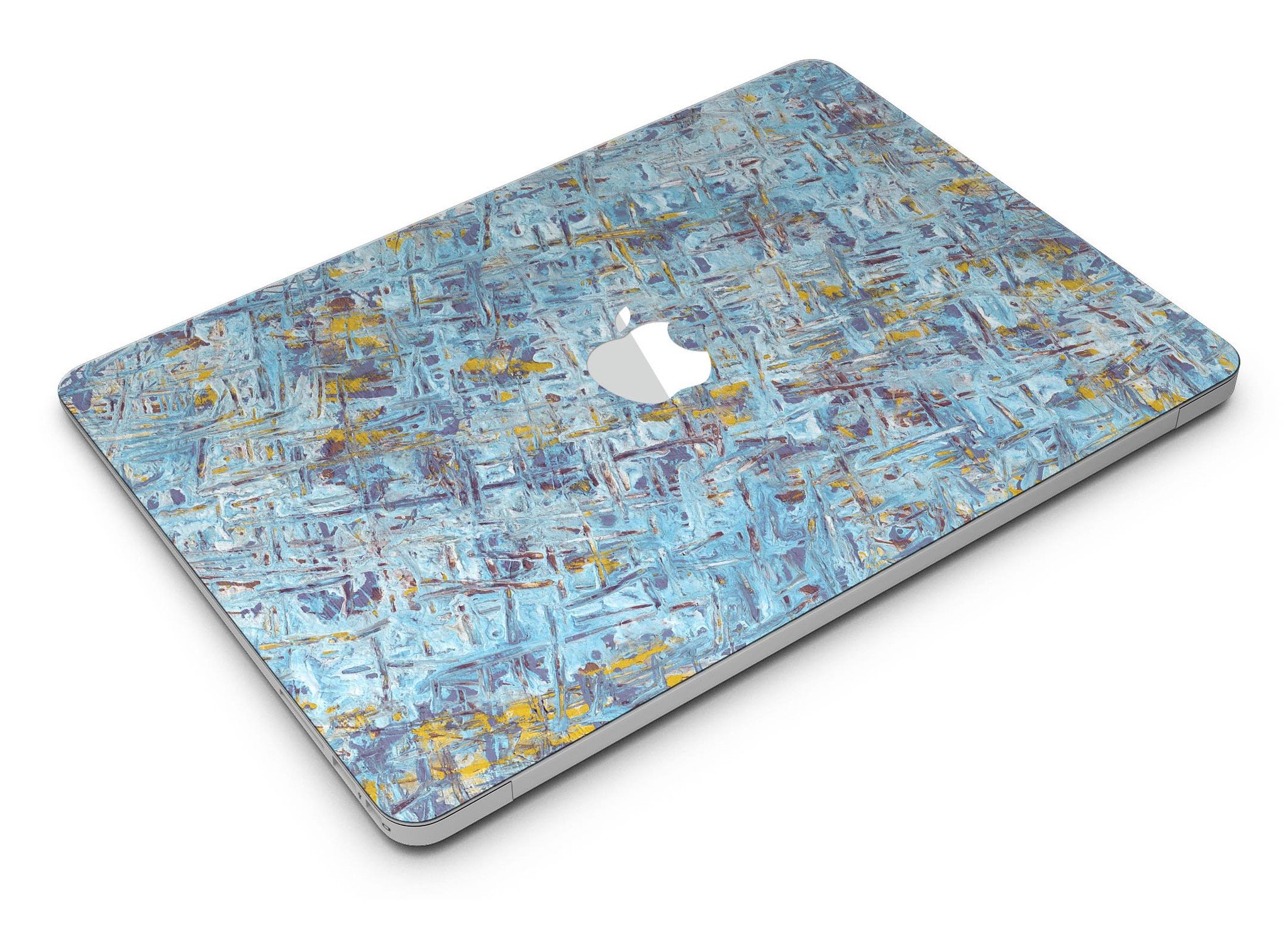 Abstract Wet Paint Blue Crossed skin kit for MacBook Air, showcasing a vibrant blue design with crossed patterns, perfect for personalizing your device.