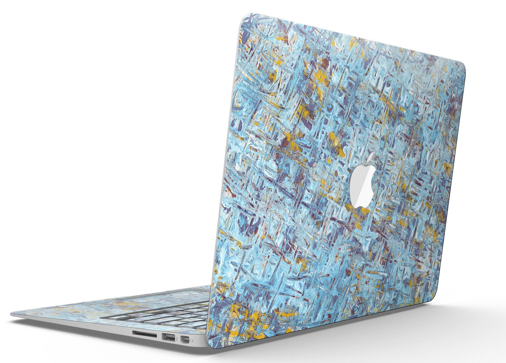 Abstract Wet Paint Blue Crossed skin kit for MacBook Air, showcasing a vibrant blue design with crossed patterns, perfect for personalizing your device.