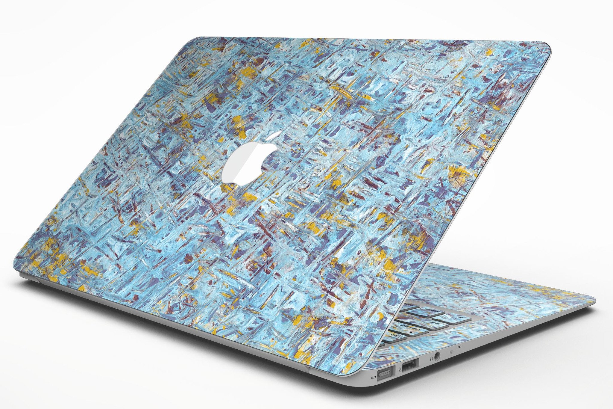 Abstract Wet Paint Blue Crossed skin kit for MacBook Air, showcasing a vibrant blue design with crossed patterns, perfect for personalizing your device.