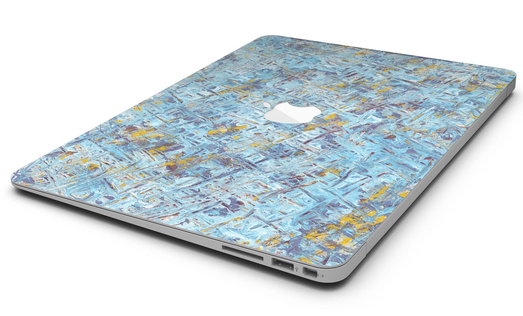 Abstract Wet Paint Blue Crossed skin kit for MacBook Air, showcasing a vibrant blue design with crossed patterns, perfect for personalizing your device.