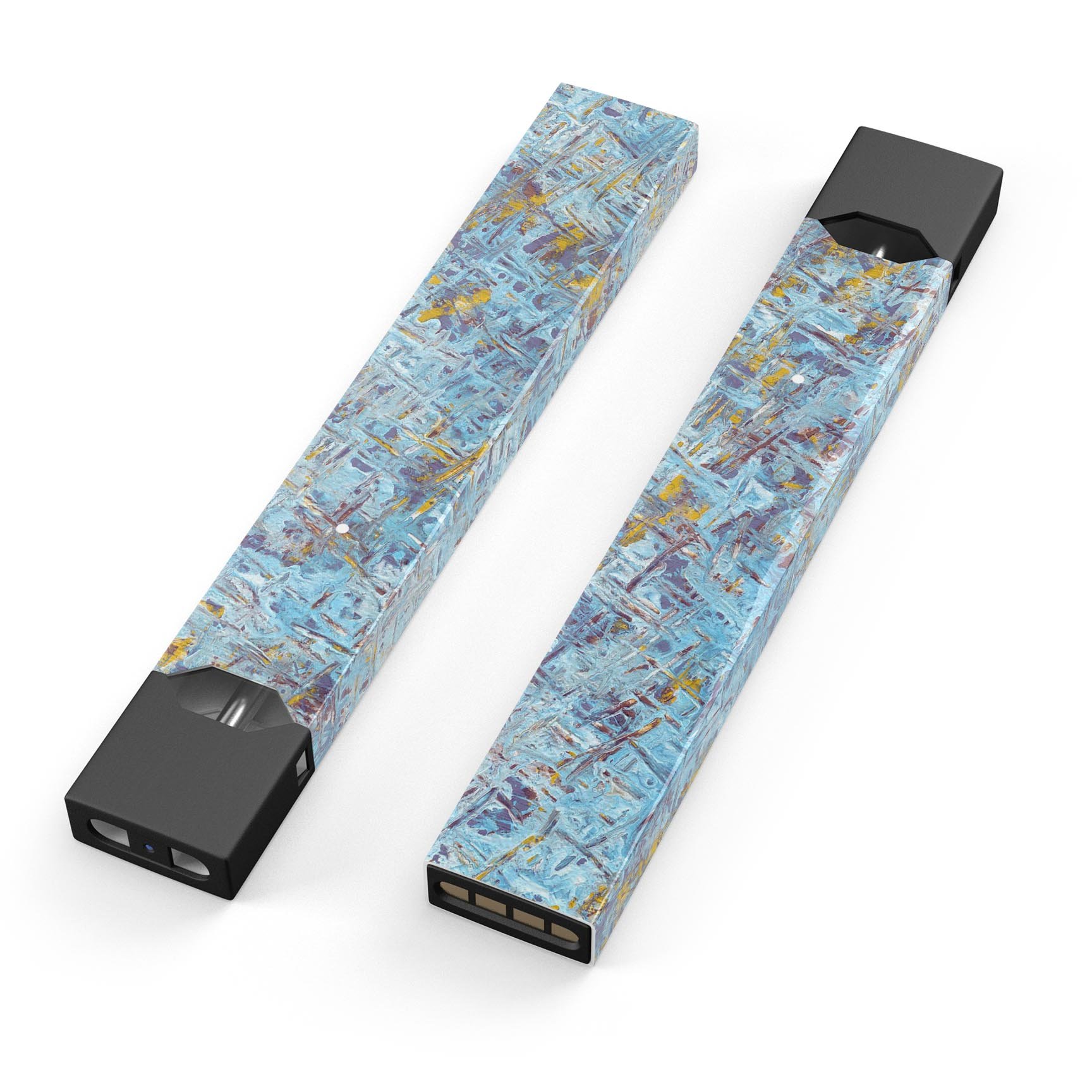 Abstract Wet Paint Blue Crossed skin-wrap for JUUL device, showcasing vibrant colors and a sleek design.