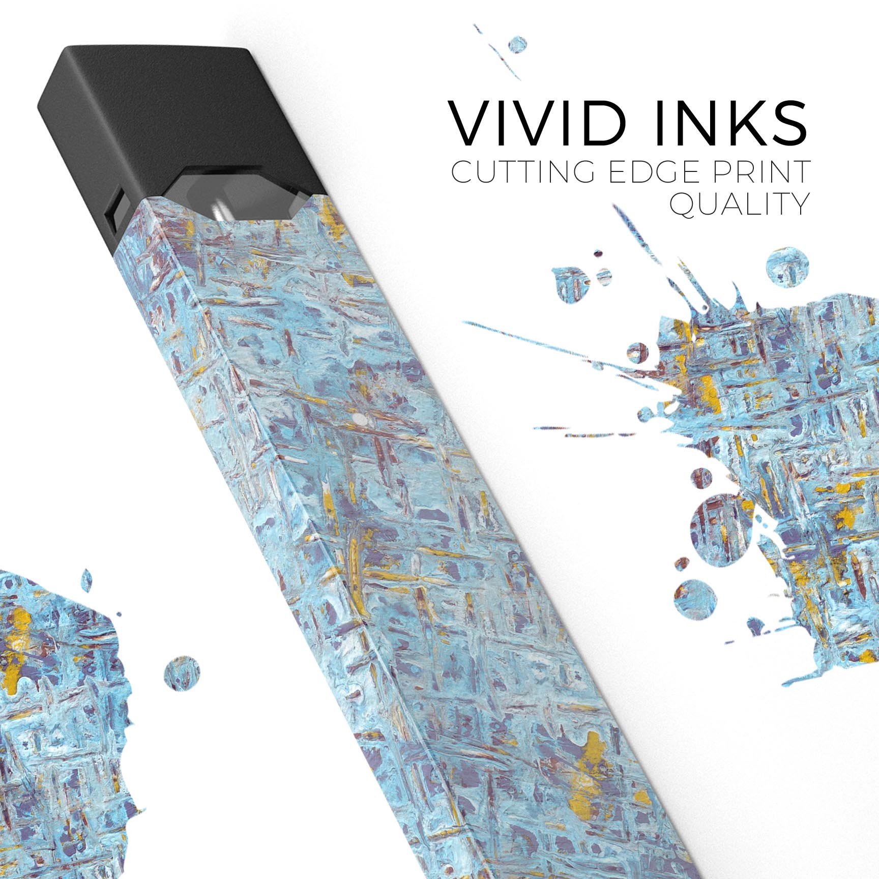 Abstract Wet Paint Blue Crossed skin-wrap for JUUL device, showcasing vibrant colors and a sleek design.