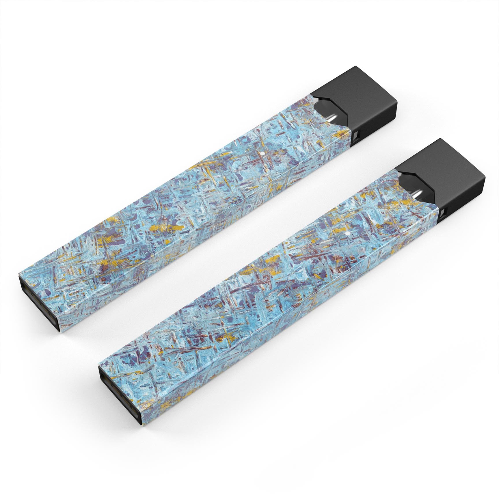 Abstract Wet Paint Blue Crossed skin-wrap for JUUL device, showcasing vibrant colors and a sleek design.