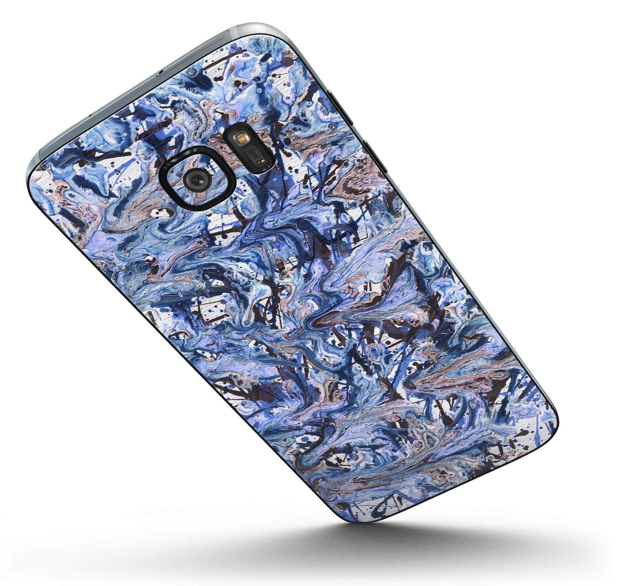 Abstract Wet Paint Blues skin kit for Samsung Galaxy S7 and S7 Edge, showcasing vibrant colors and premium vinyl material.