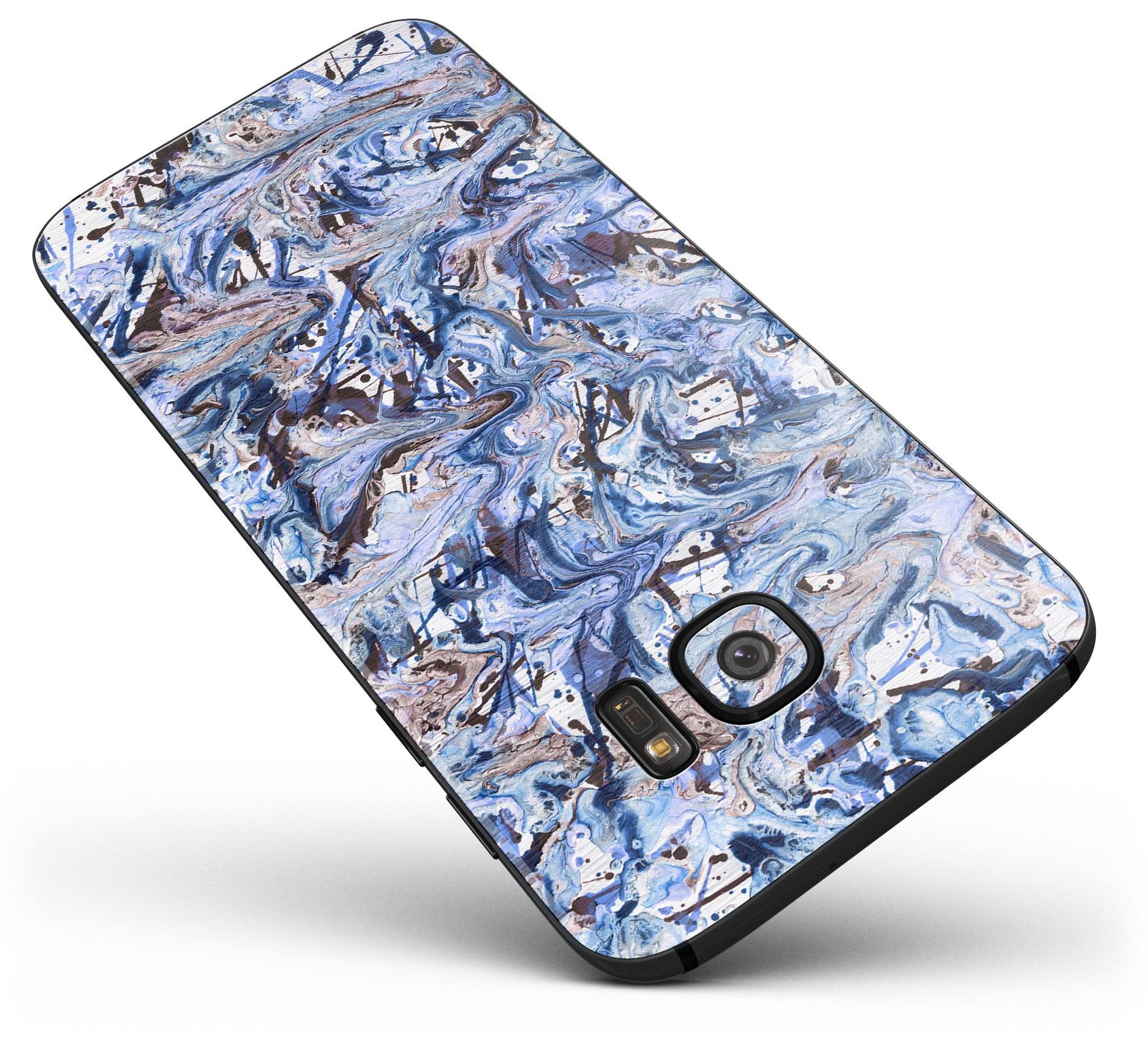 Abstract Wet Paint Blues skin kit for Samsung Galaxy S7 and S7 Edge, showcasing vibrant colors and premium vinyl material.