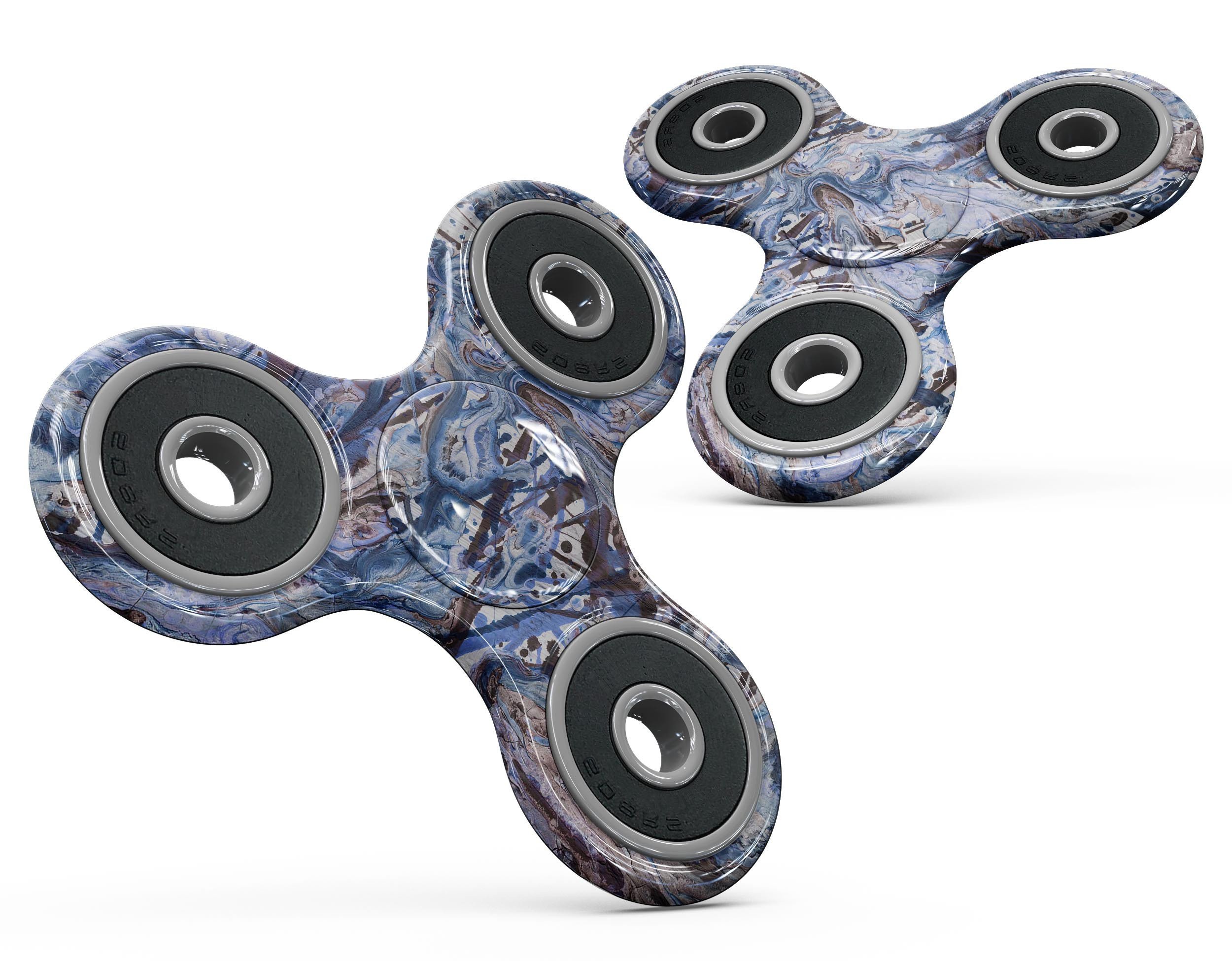 Abstract Wet Paint Blues Full-Body Skin-Kit for fidget spinner, showcasing vibrant colors and unique design.