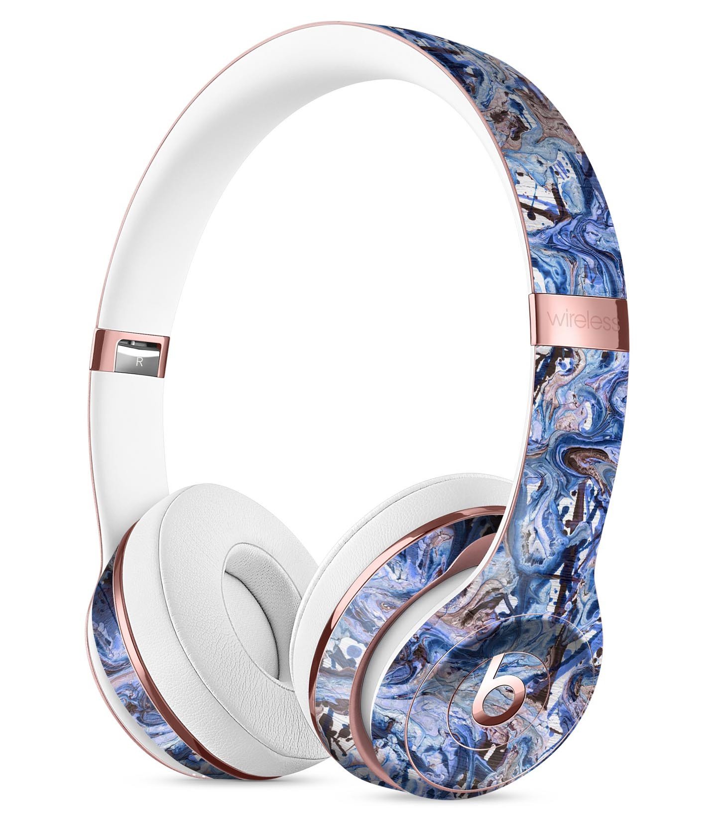 Abstract Wet Paint Blues Full-Body Skin Kit for Beats by Dre Solo 3 Wireless Headphones, showcasing vibrant colors and unique design.