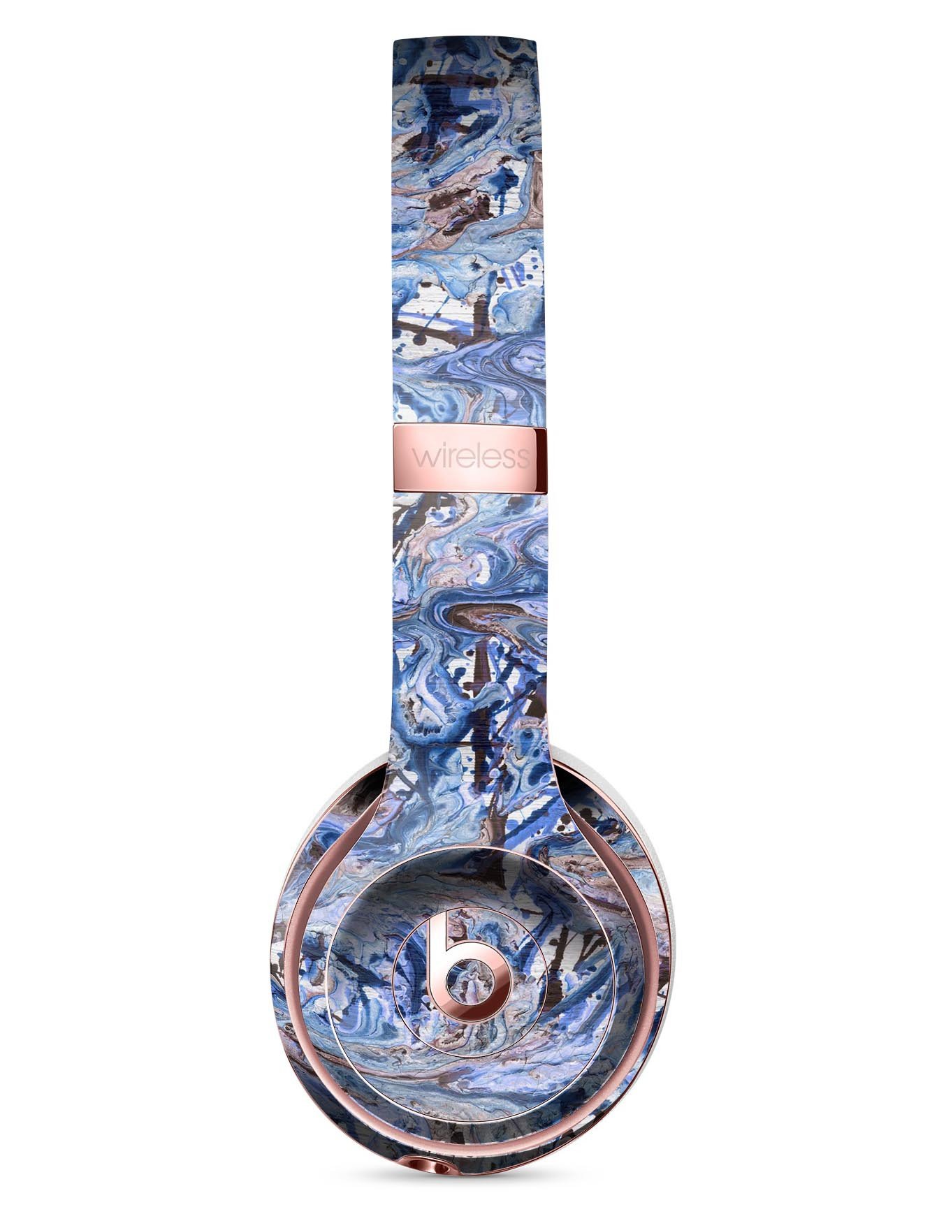 Abstract Wet Paint Blues Full-Body Skin Kit for Beats by Dre Solo 3 Wireless Headphones, showcasing vibrant colors and unique design.