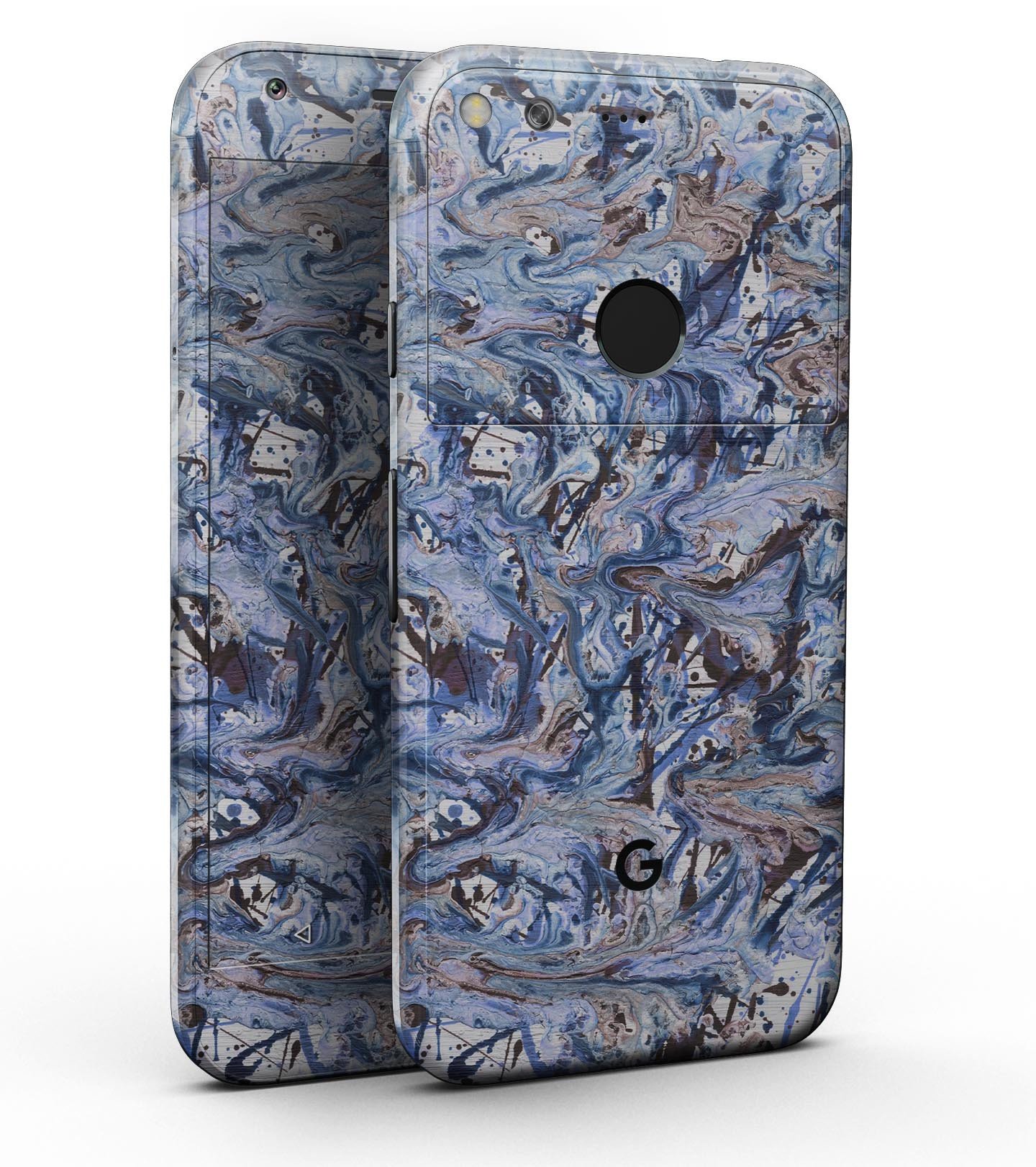 Abstract Wet Paint Blues Full-Body Skin Kit for Google Pixel, showcasing sleek design and finish options.