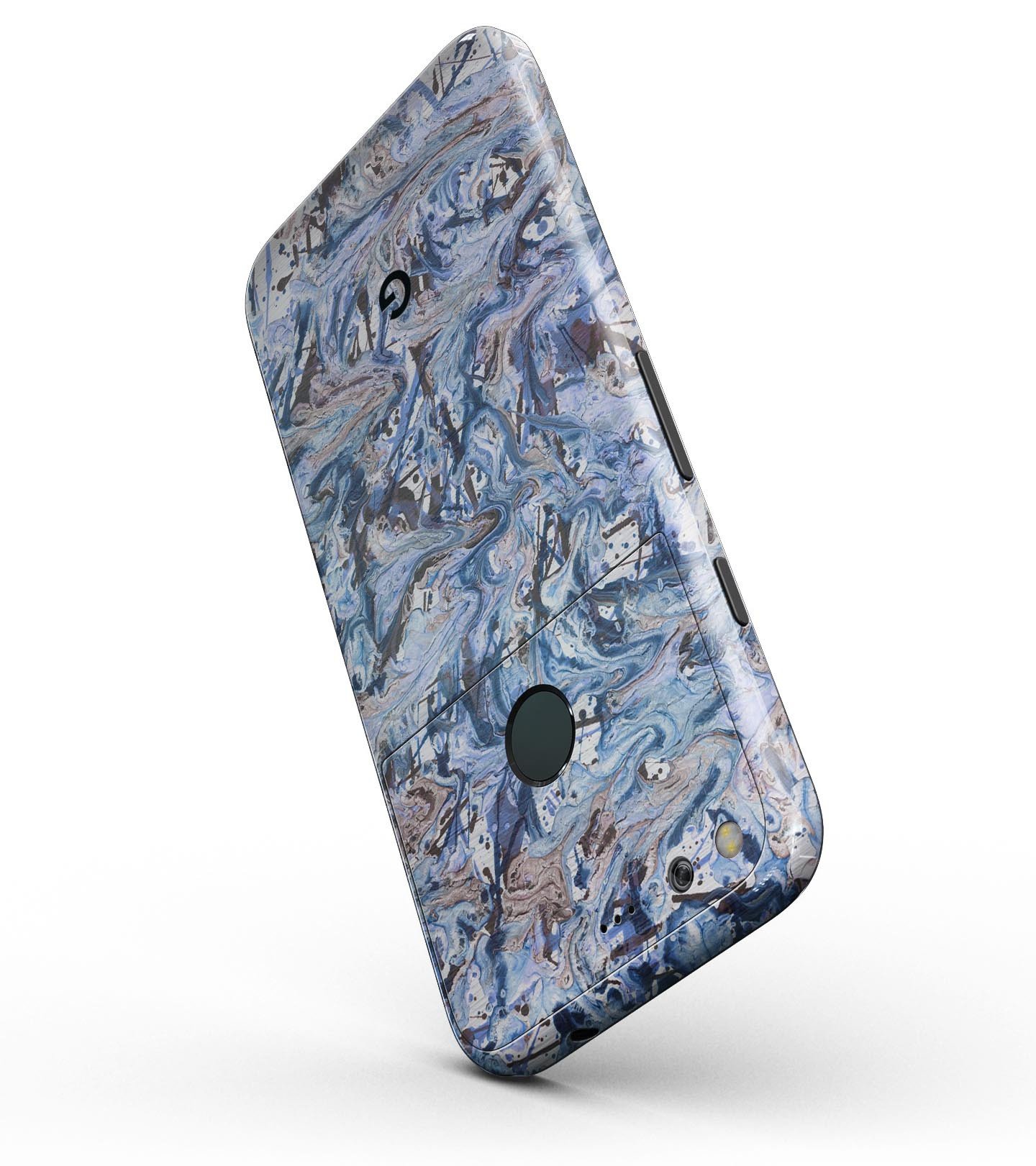 Abstract Wet Paint Blues Full-Body Skin Kit for Google Pixel, showcasing sleek design and finish options.