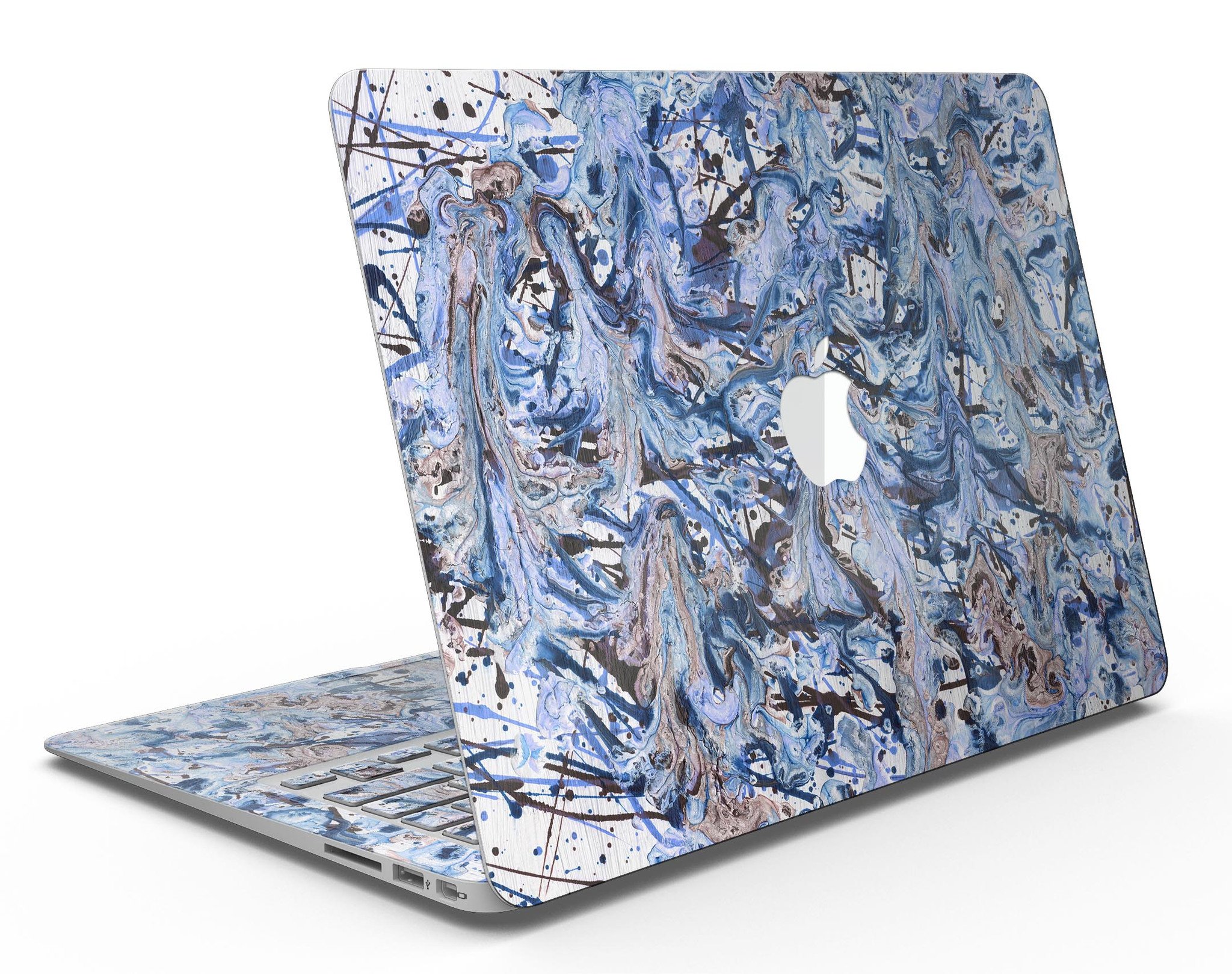 Abstract Wet Paint Blues skin kit for MacBook Air, showcasing vibrant colors and unique design.