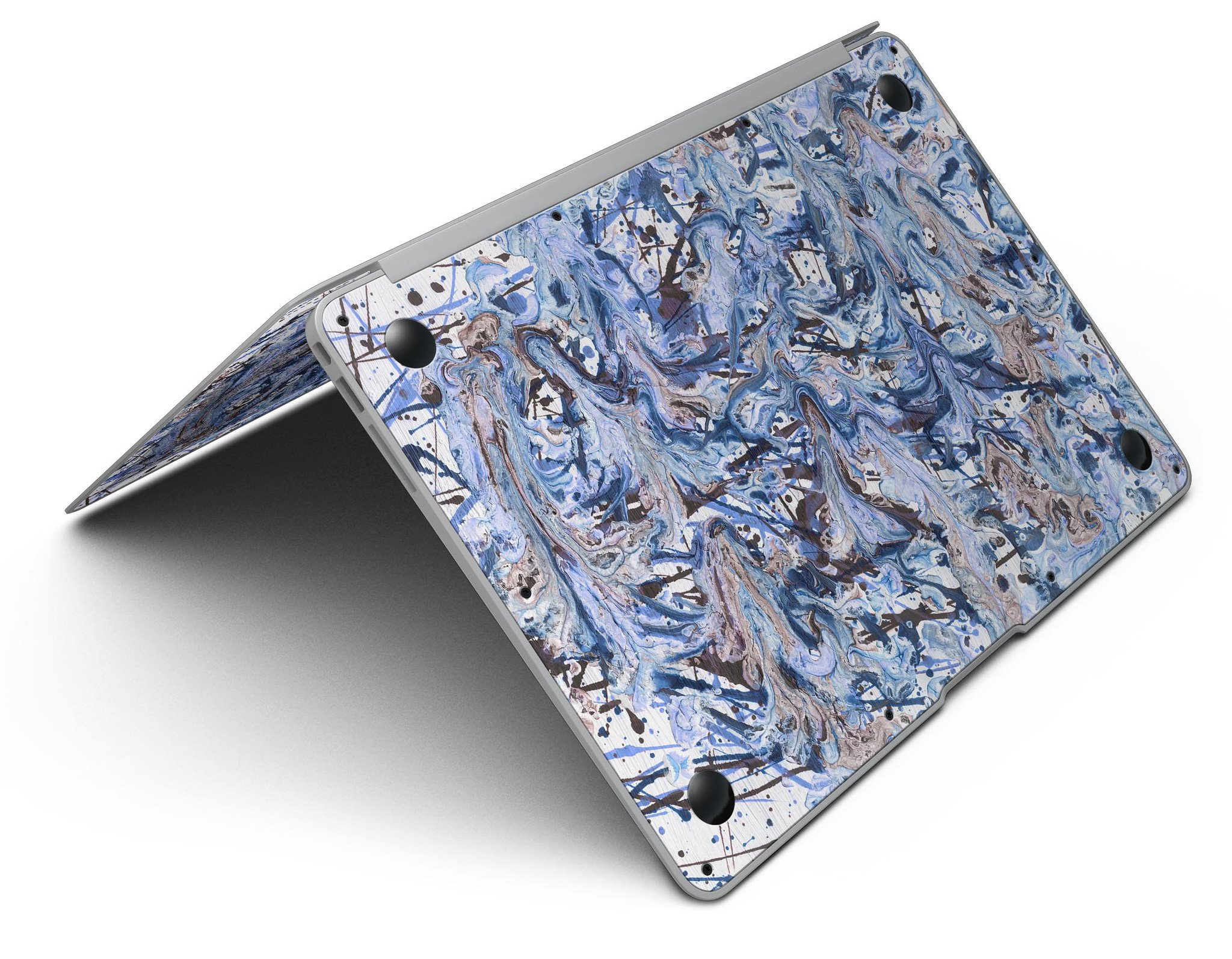 Abstract Wet Paint Blues skin kit for MacBook Air, showcasing vibrant colors and unique design.