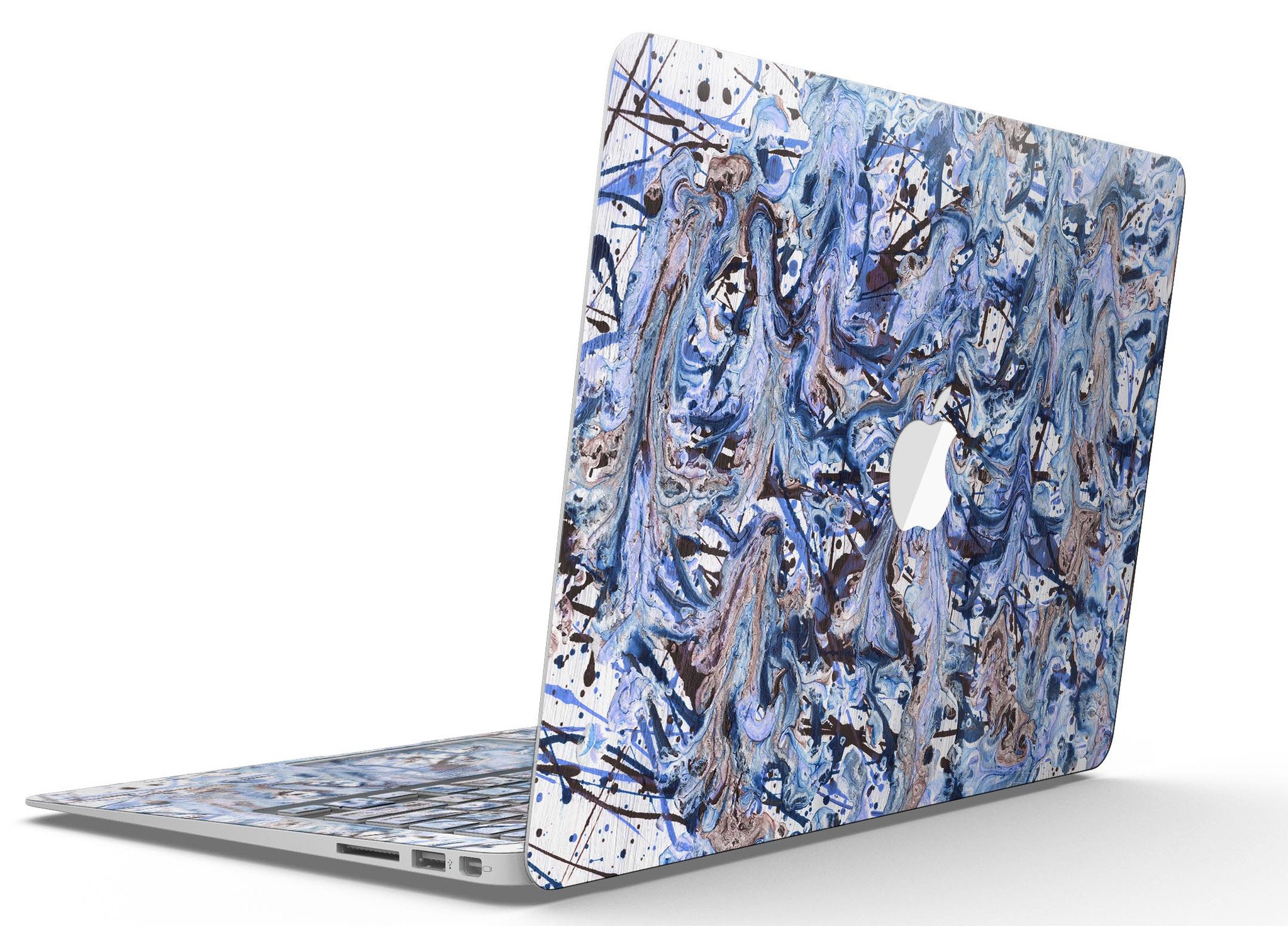 Abstract Wet Paint Blues skin kit for MacBook Air, showcasing vibrant colors and unique design.