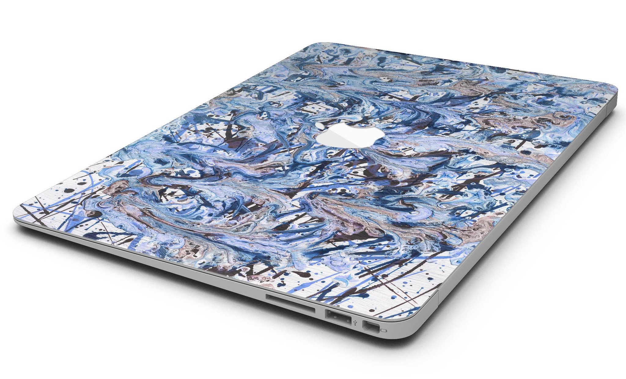 Abstract Wet Paint Blues skin kit for MacBook Air, showcasing vibrant colors and unique design.