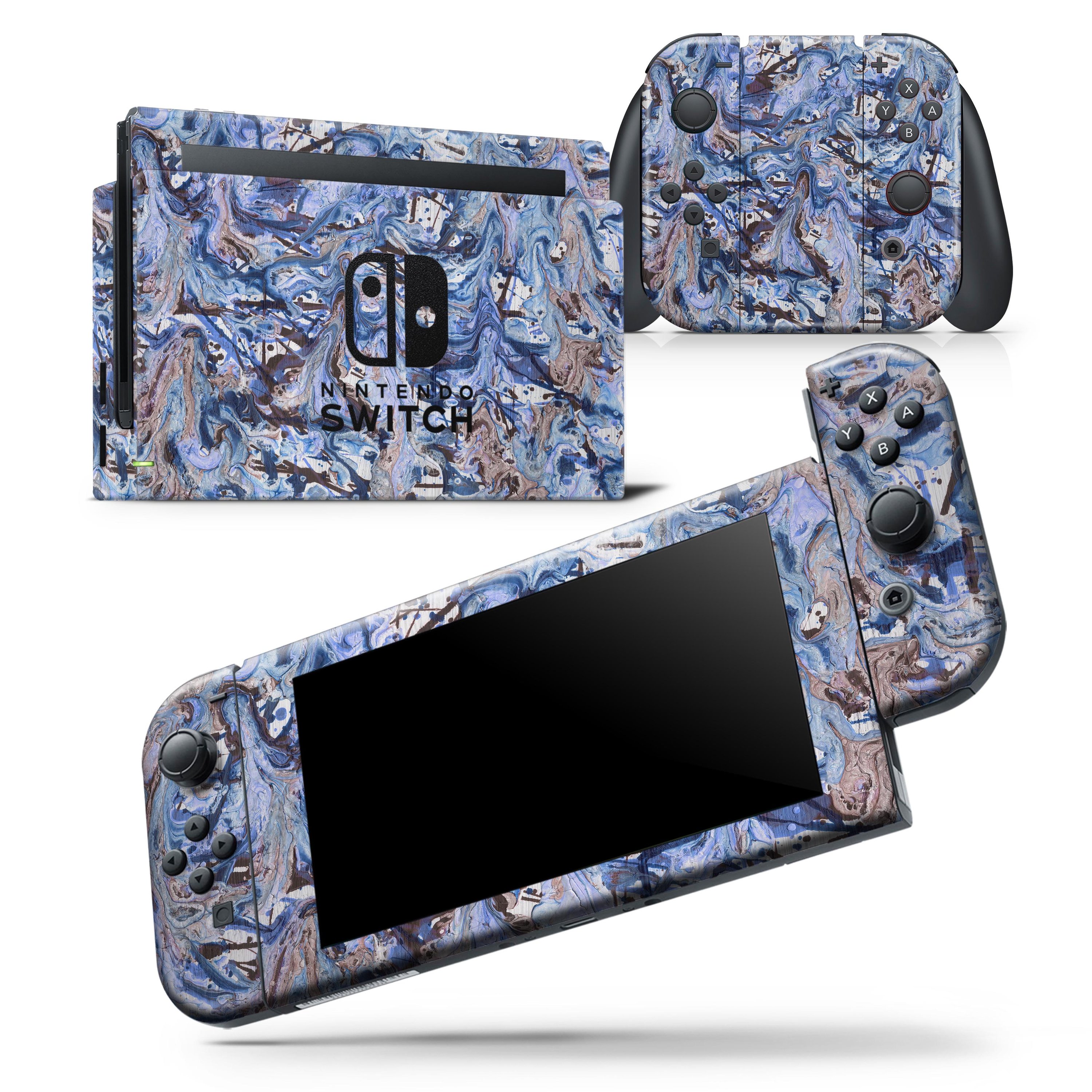 Abstract Wet Paint Blues skin wrap decal for Nintendo Switch Lite, showcasing vibrant colors and unique design.