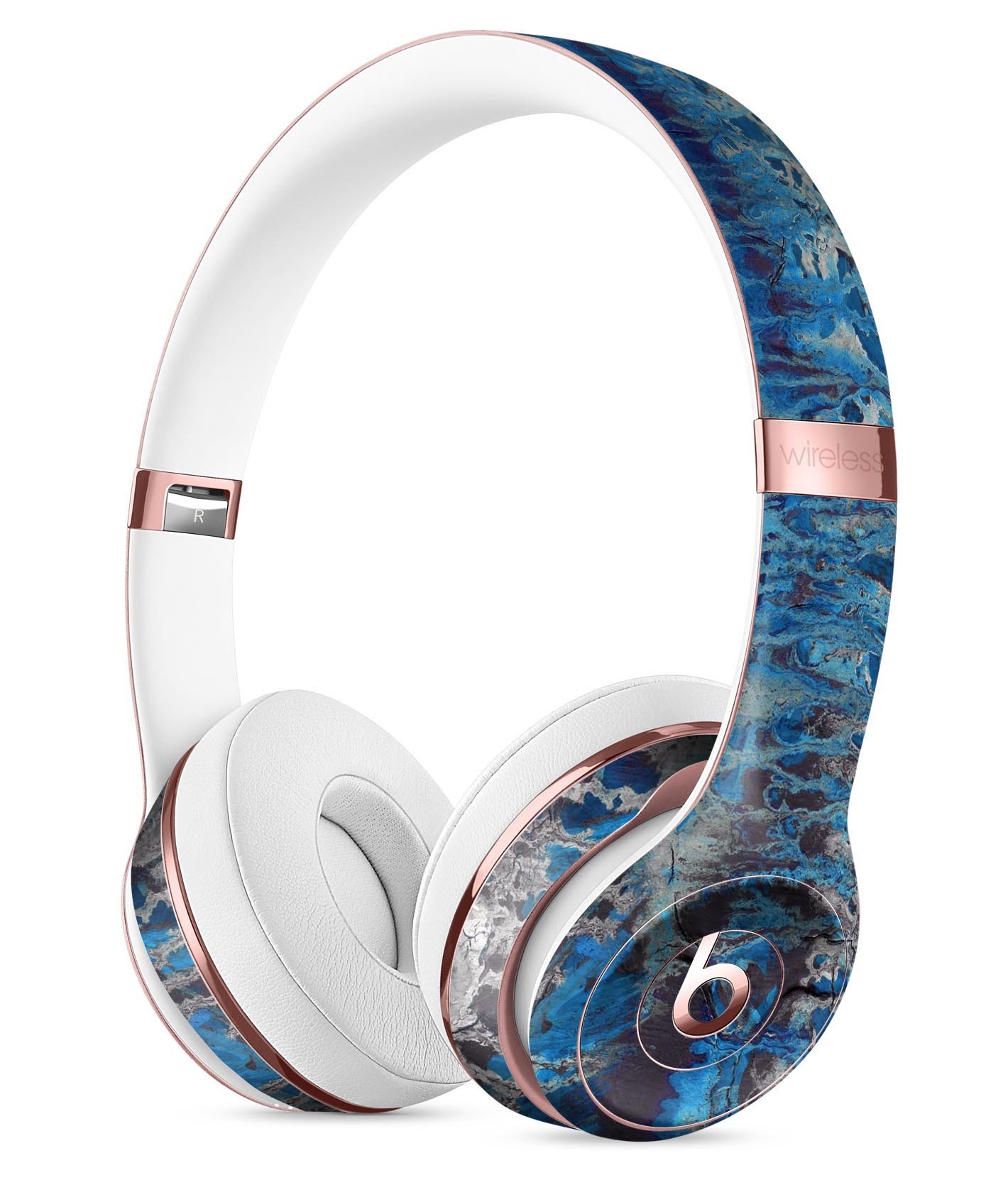 Abstract Wet Paint Blues v8 Full-Body Skin Kit for Beats by Dre Solo 3 Wireless Headphones, showcasing vibrant colors and unique design.