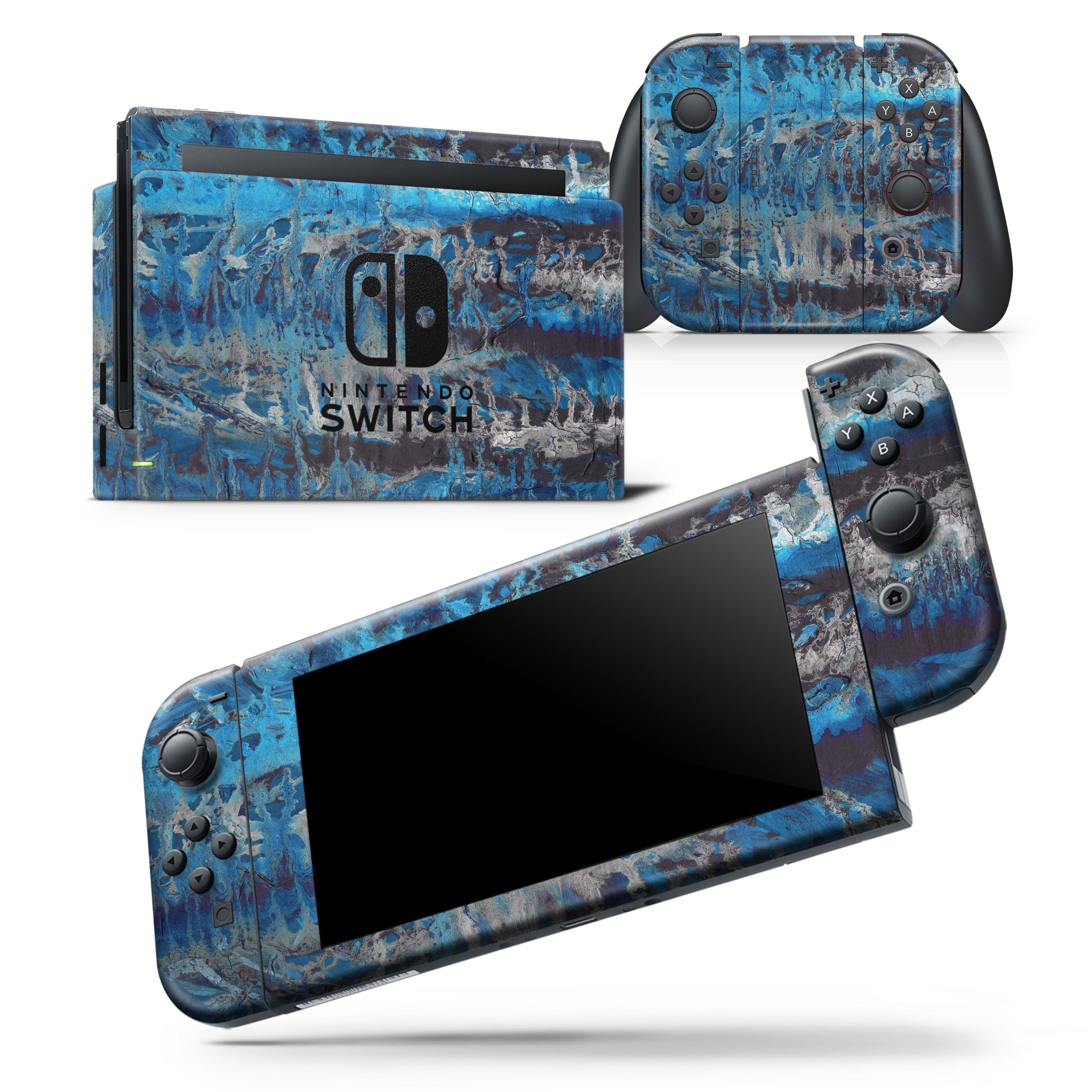 Abstract Wet Paint Blues skin wrap decal for Nintendo Switch Lite, showcasing vibrant colors and a unique design.