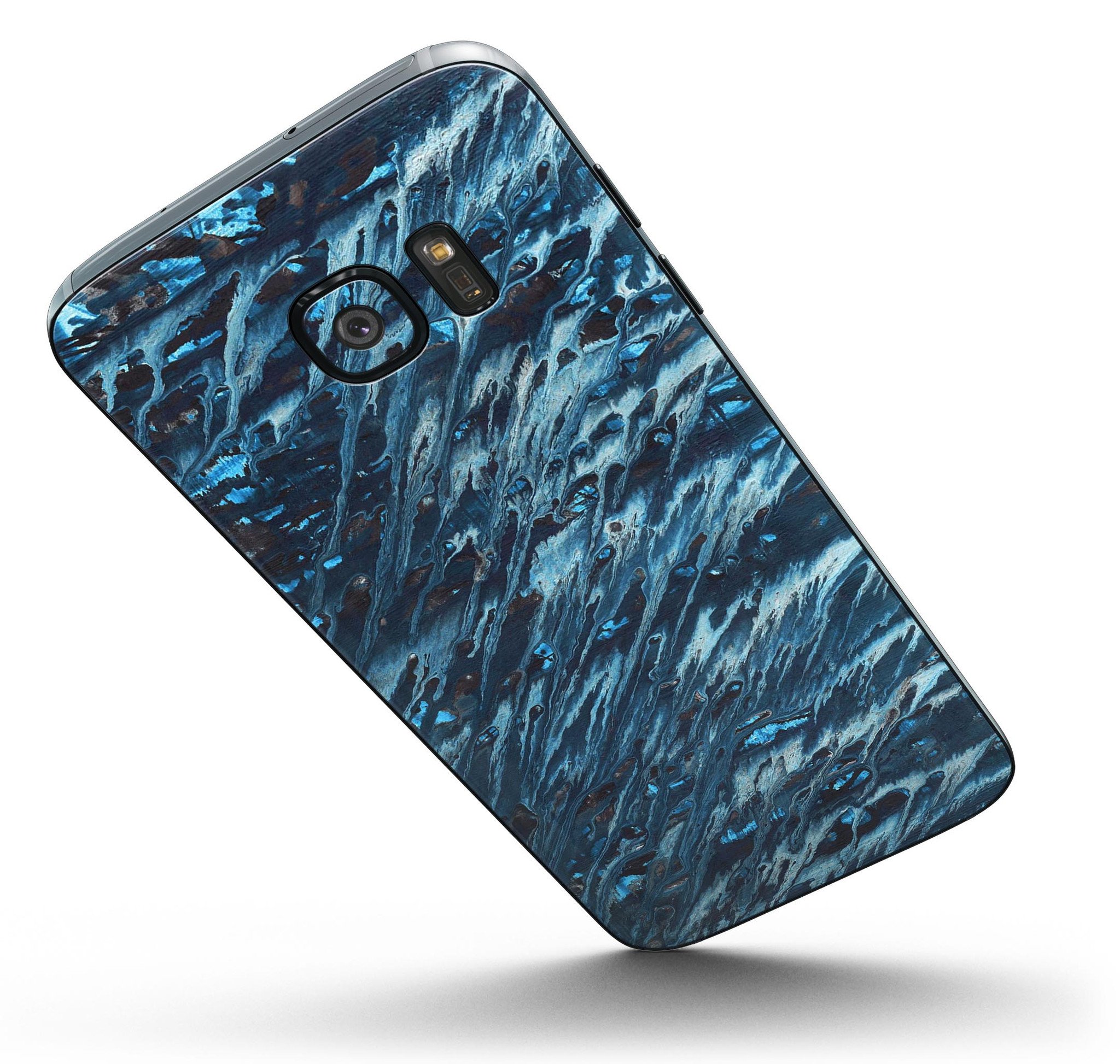 Abstract Wet Paint Blues skin kit for Samsung Galaxy S7/S7 Edge, showcasing vibrant colors and premium vinyl material.