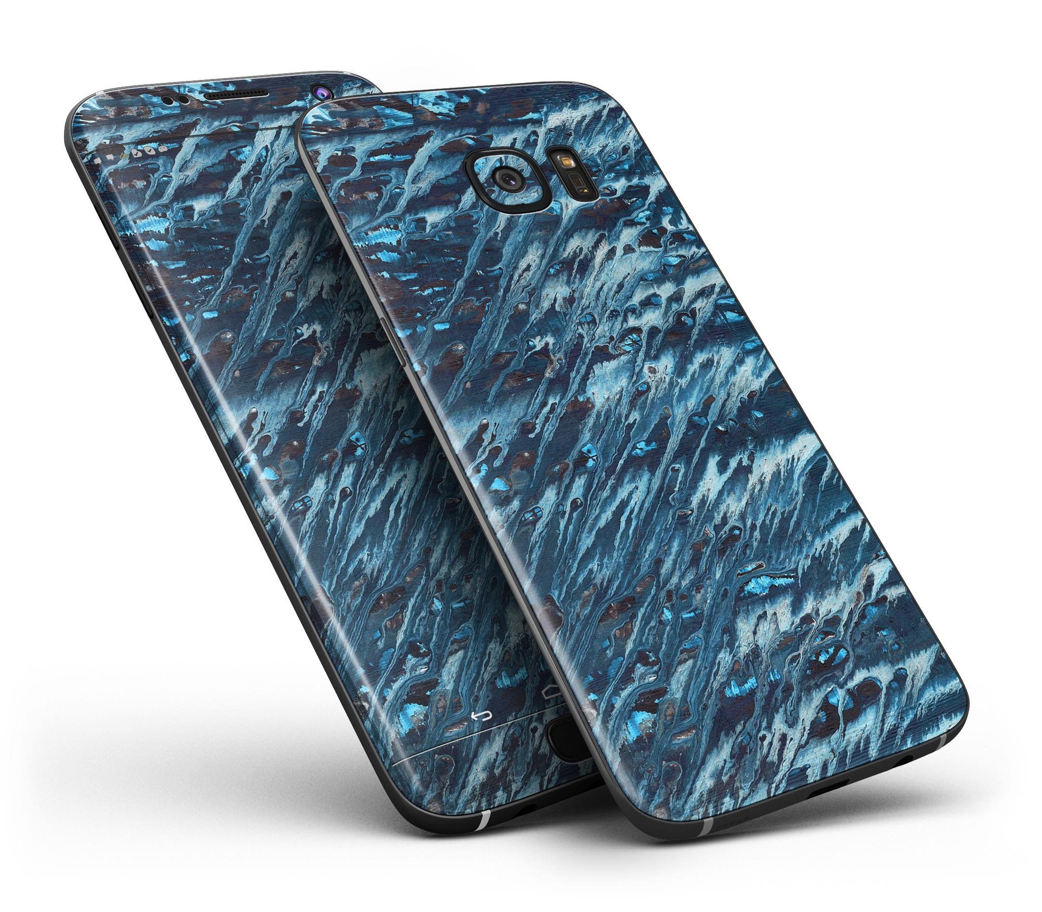 Abstract Wet Paint Blues skin kit for Samsung Galaxy S7/S7 Edge, showcasing vibrant colors and premium vinyl material.